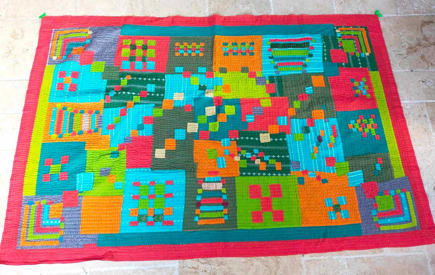 Siddi Tribal Patchwork Kawandi (Kavand) Quilted Kantha Blanket Made By Women India
