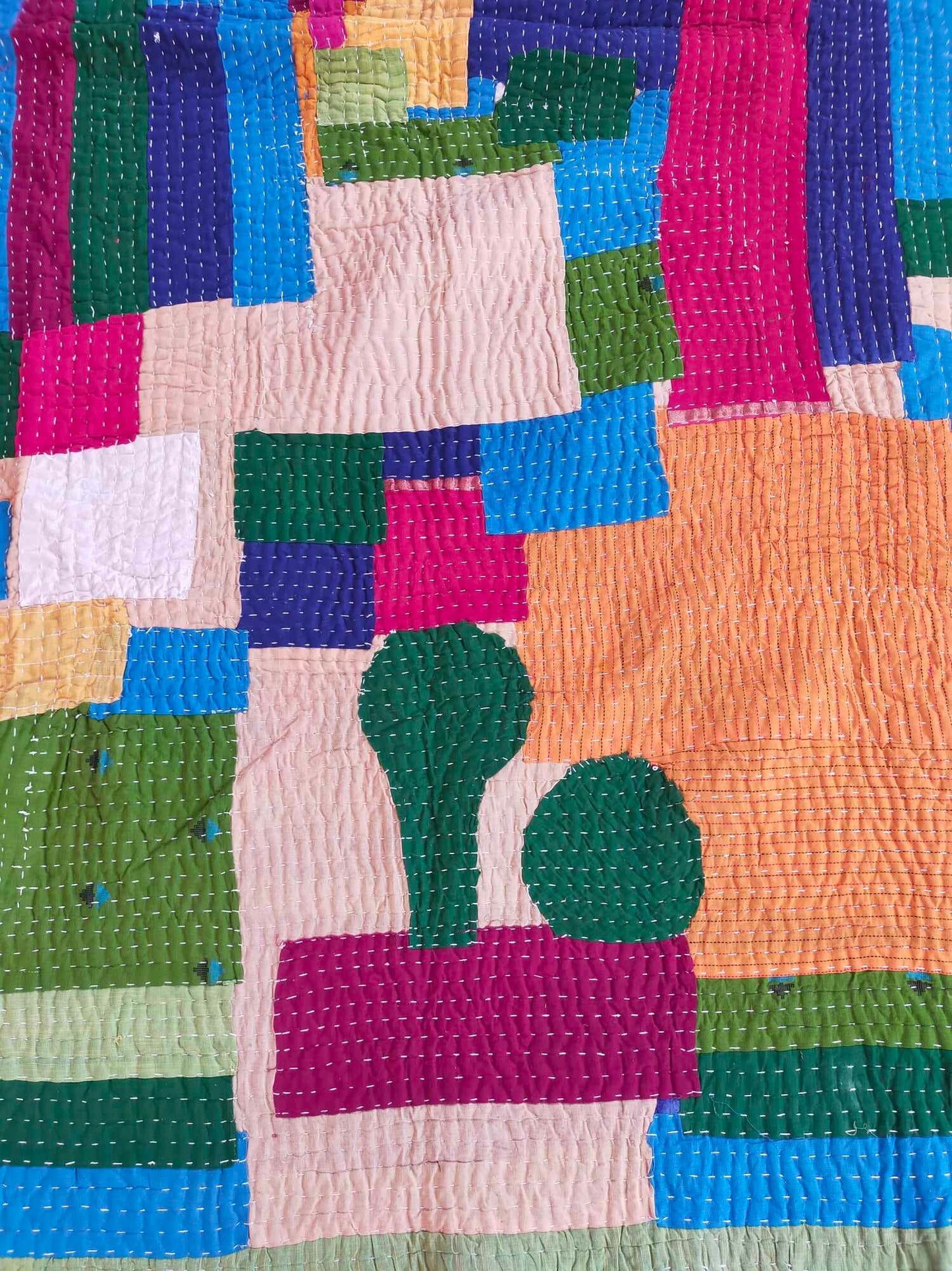 Siddi Tribal Patchwork Kawandi Kavand Single Quilted Kantha Blanket From India - Single Bed