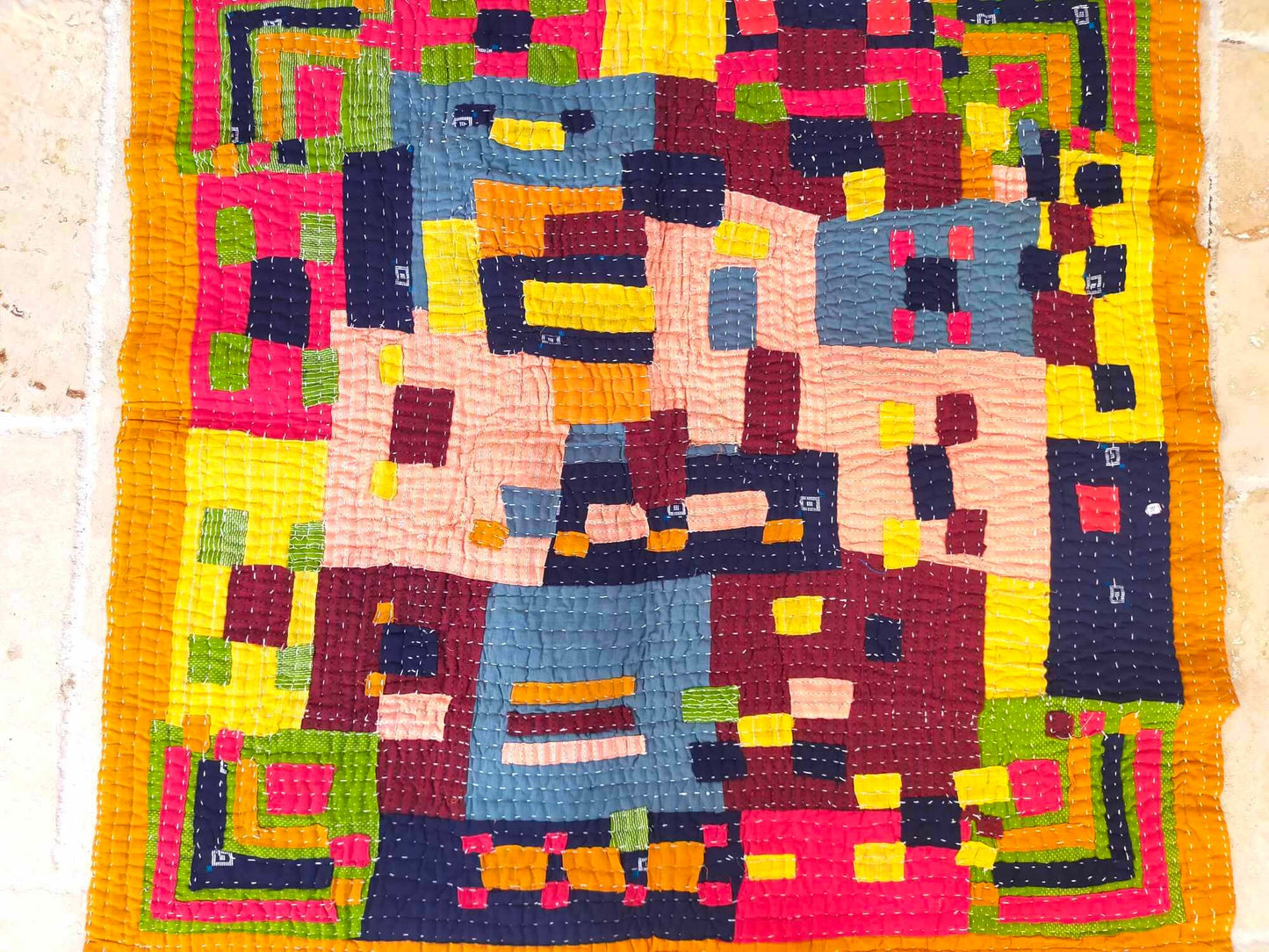 Siddi Tribal Patchwork Kawandi Kavand Single Quilted Kantha Baby Blanket From India - Baby Quilt Or Wall Hanging