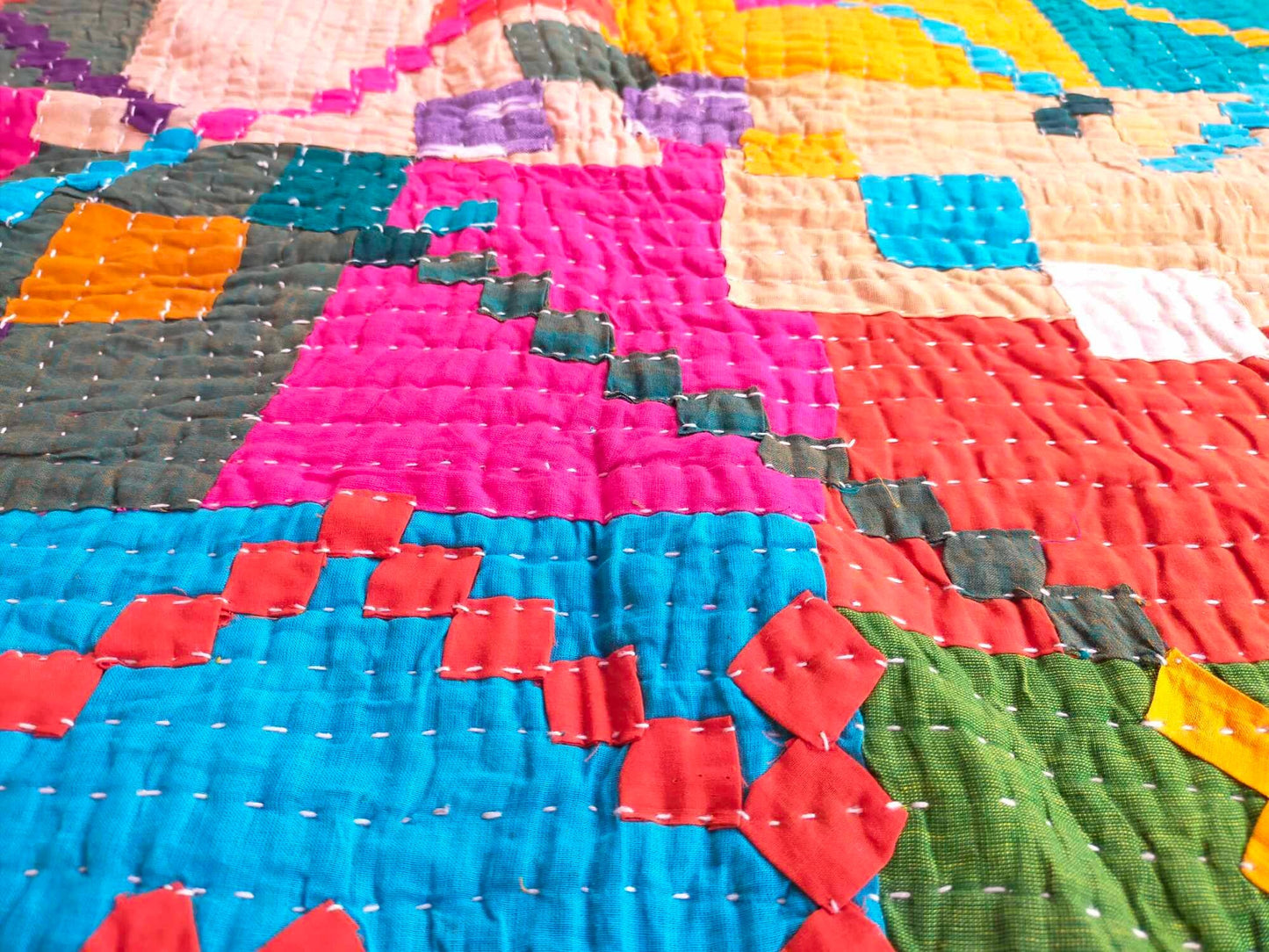 Siddi Tribal Patchwork Kawandi Kavand Baby Quilted Kantha Blanket From India - Baby Blanket Or Wall Hanging