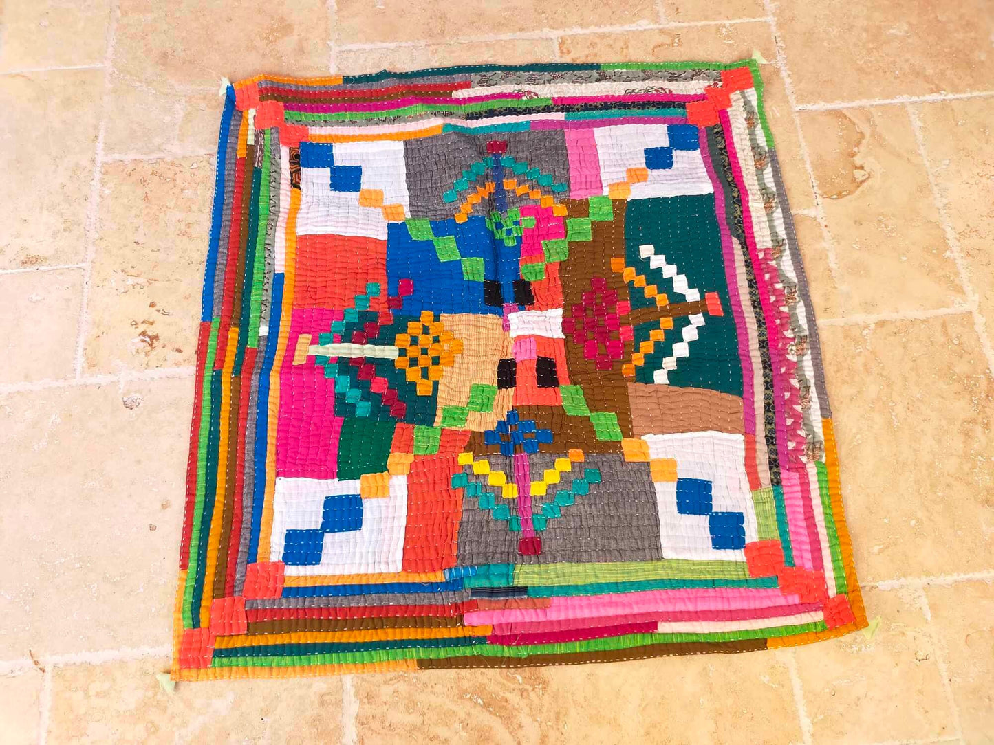 Siddi Tribal Patchwork Kawandi Kavand Single Quilted Kantha Blanket From India Baby Blanket Or Wall Hanging