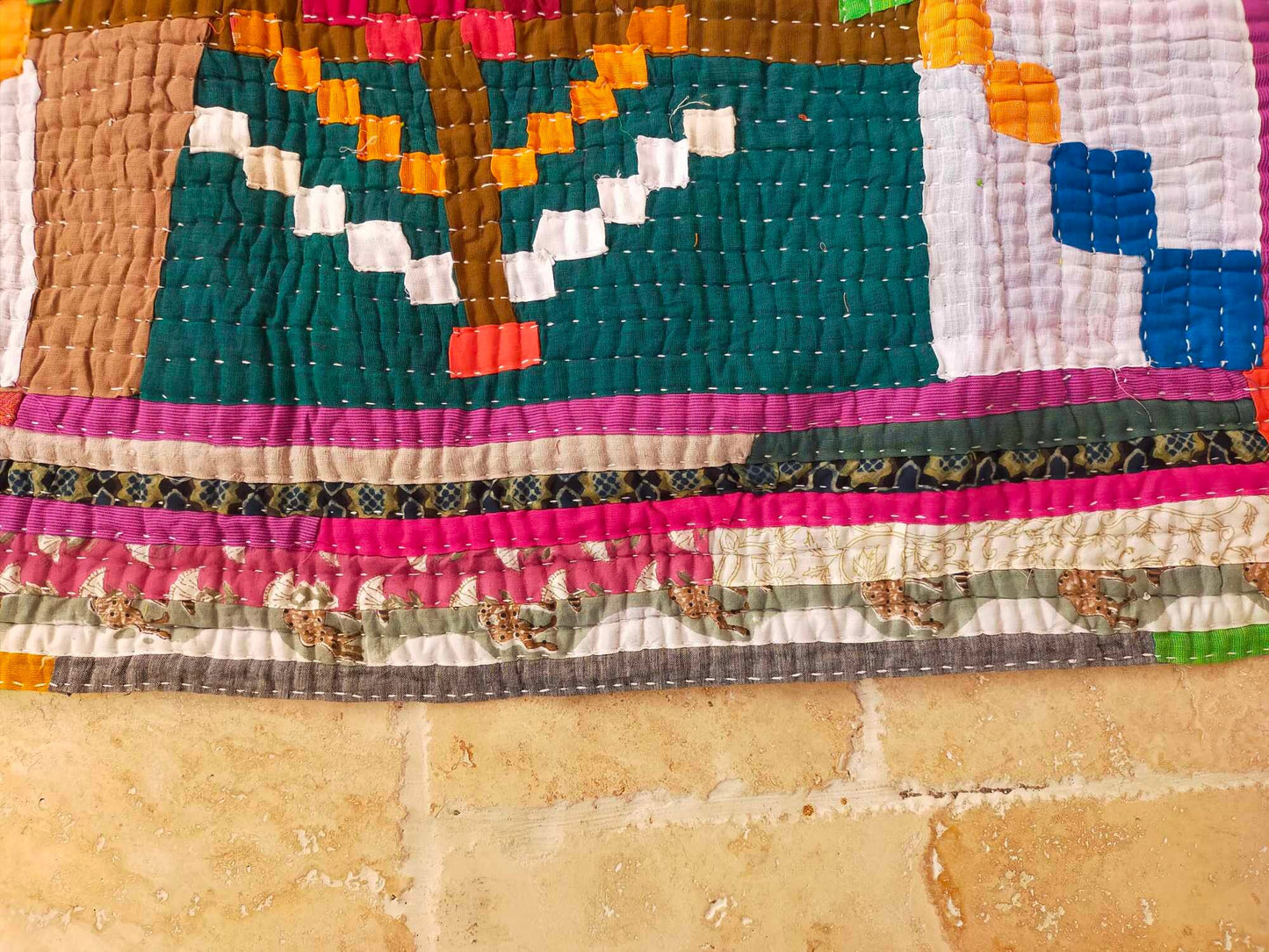 Siddi Tribal Patchwork Kawandi Kavand Single Quilted Kantha Blanket From India Baby Blanket Or Wall Hanging