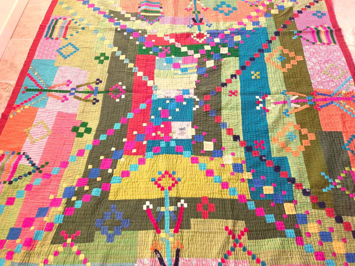 Siddi Tribal Patchwork Kantha Kawandi Quilted Blanket Made With Recycled Cotton In India Large And Heavy