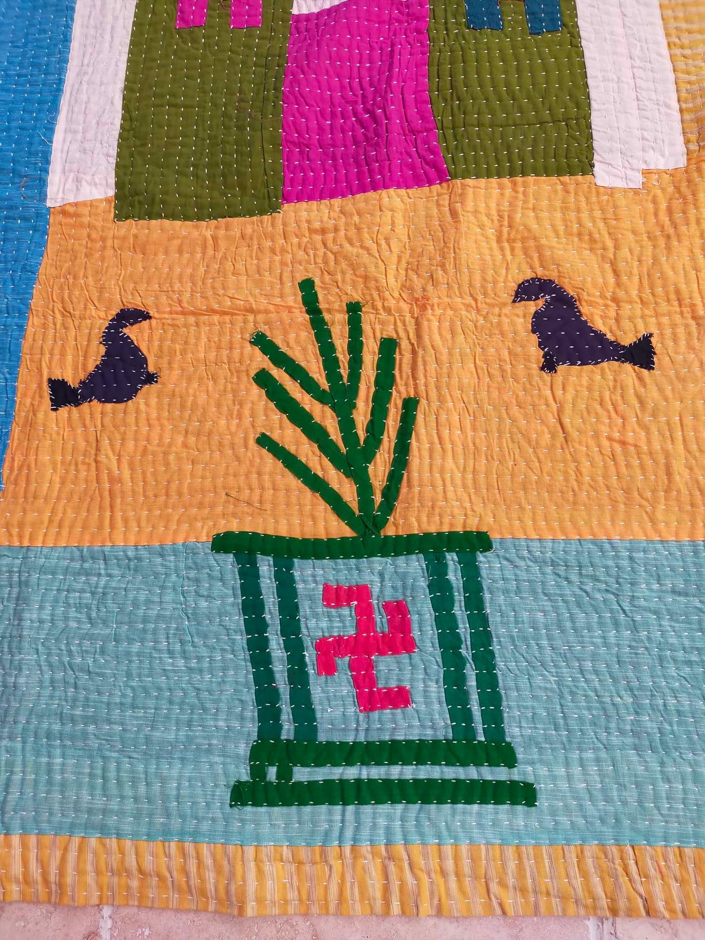 Siddi Quilt - A Tribal Patchwork Kantha Kawandi Single Blanket Made With Recycled Cotton In India