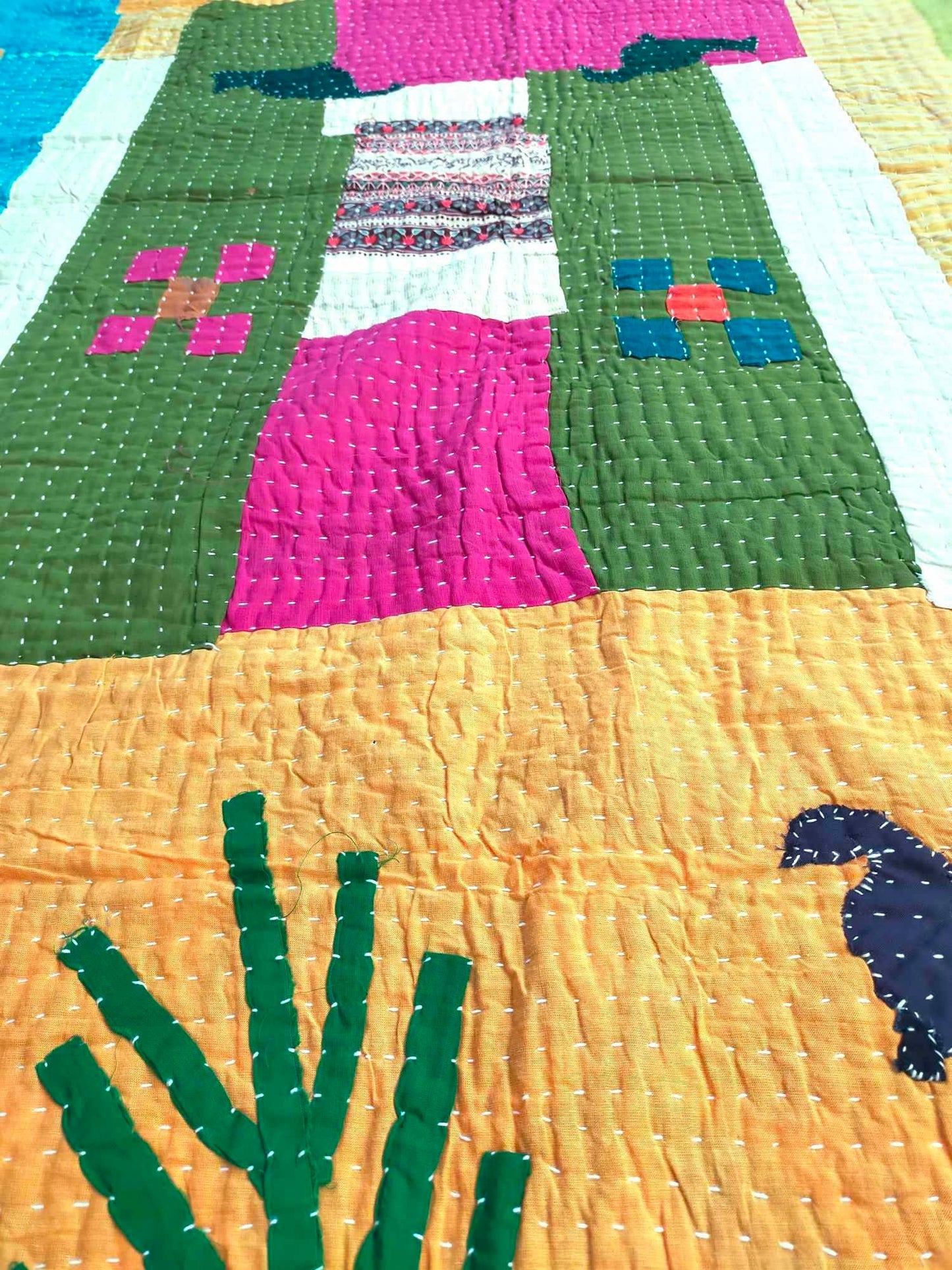 Siddi Quilt - A Tribal Patchwork Kantha Kawandi Single Blanket Made With Recycled Cotton In India