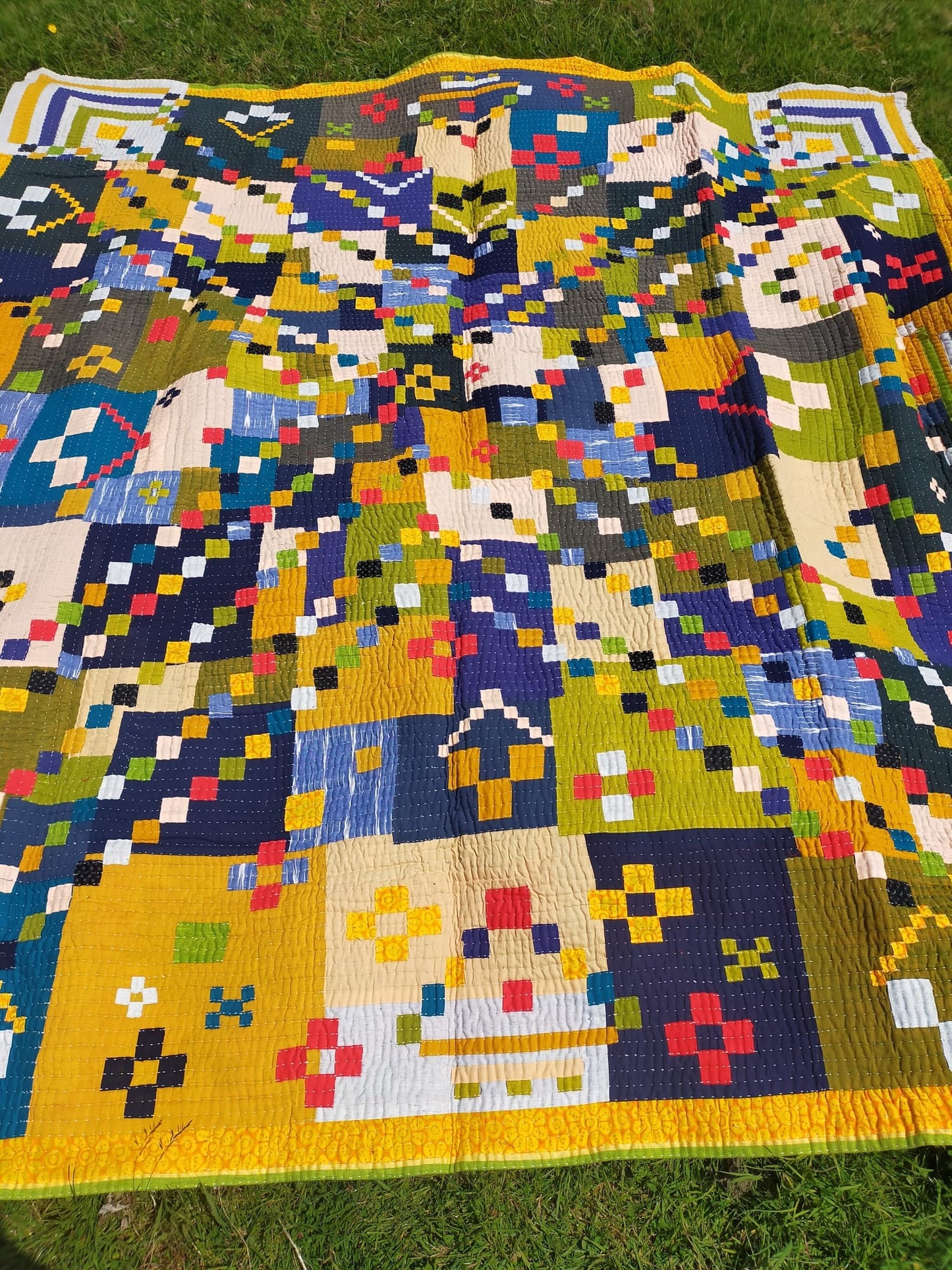 A Siddi Kavand - Quilted Patchwork Large Quilt, Made With Recycled Cotton - Hand-Stitched By African Indian Women In India