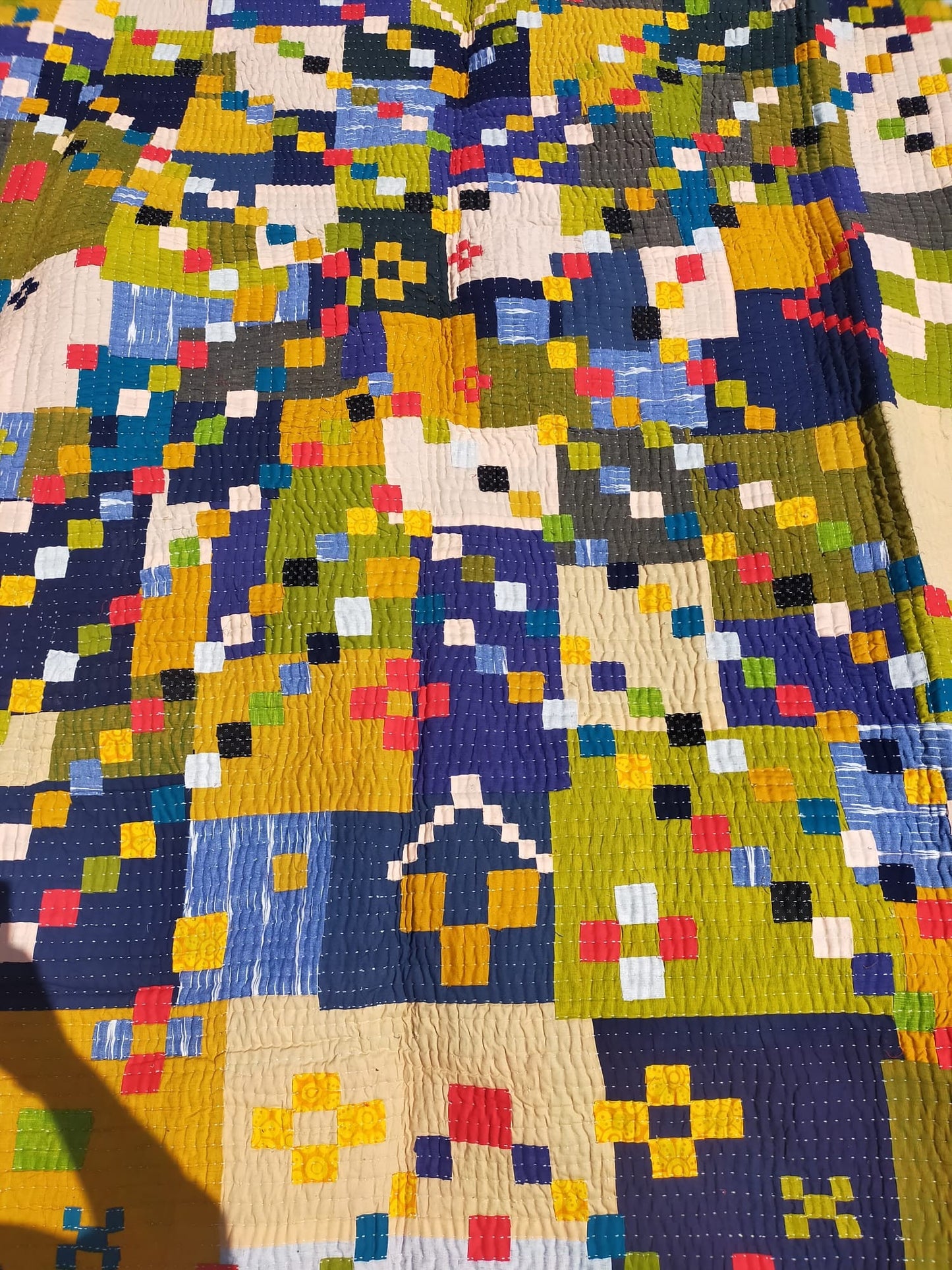 A Siddi Kavand - Quilted Patchwork Large Quilt, Made With Recycled Cotton - Hand-Stitched By African Indian Women In India