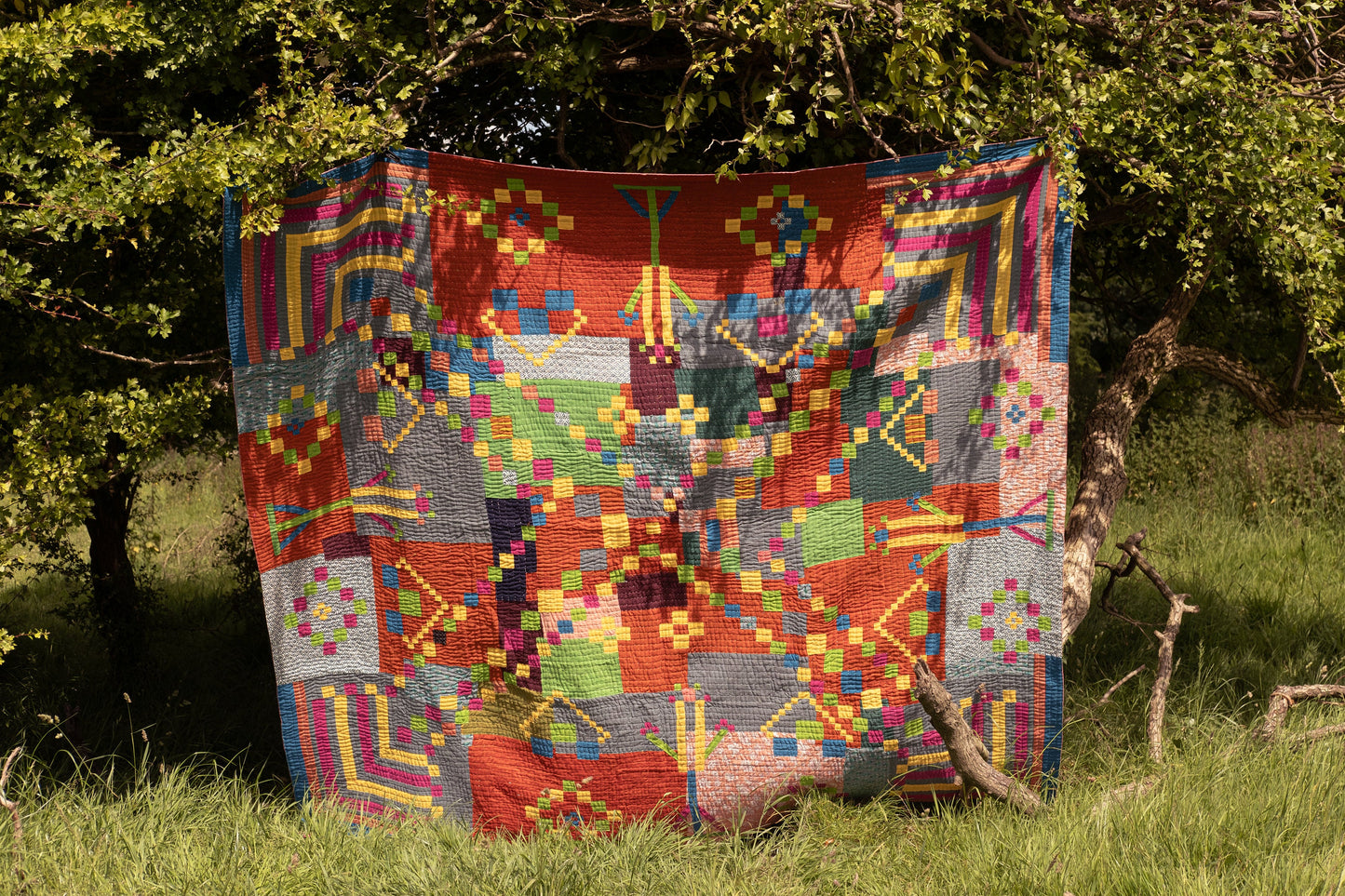 A Siddi Kawandi - Quilted Patchwork Large Quilt Or Textile Art, Made With Recycled Cotton - Hand-Stitched By African Indian Women In India