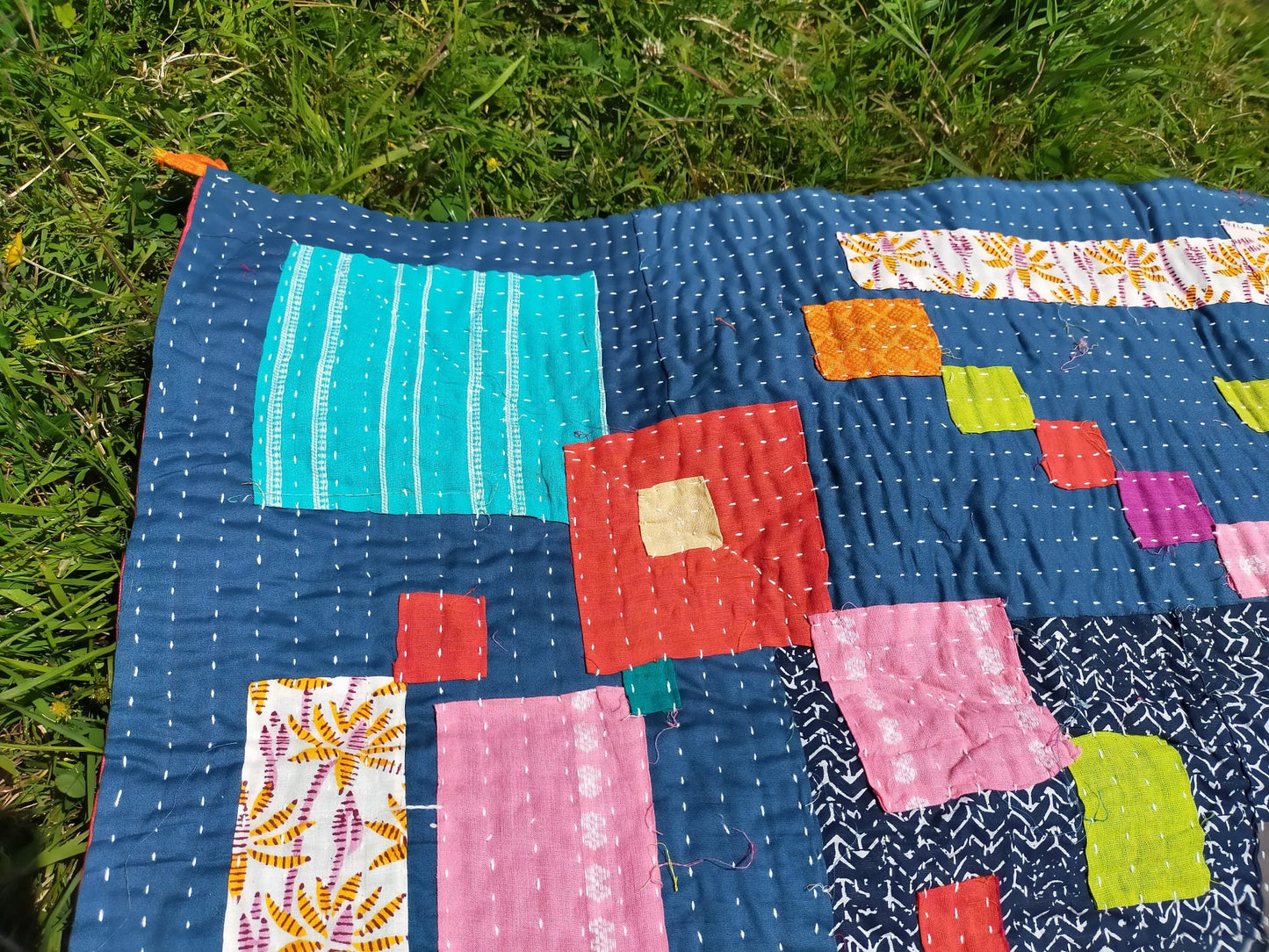 Siddi Kavand - Quilted Kantha Single Quilt Or Throw, Made With Recycled Cotton - Hand-Stitched By Women In India