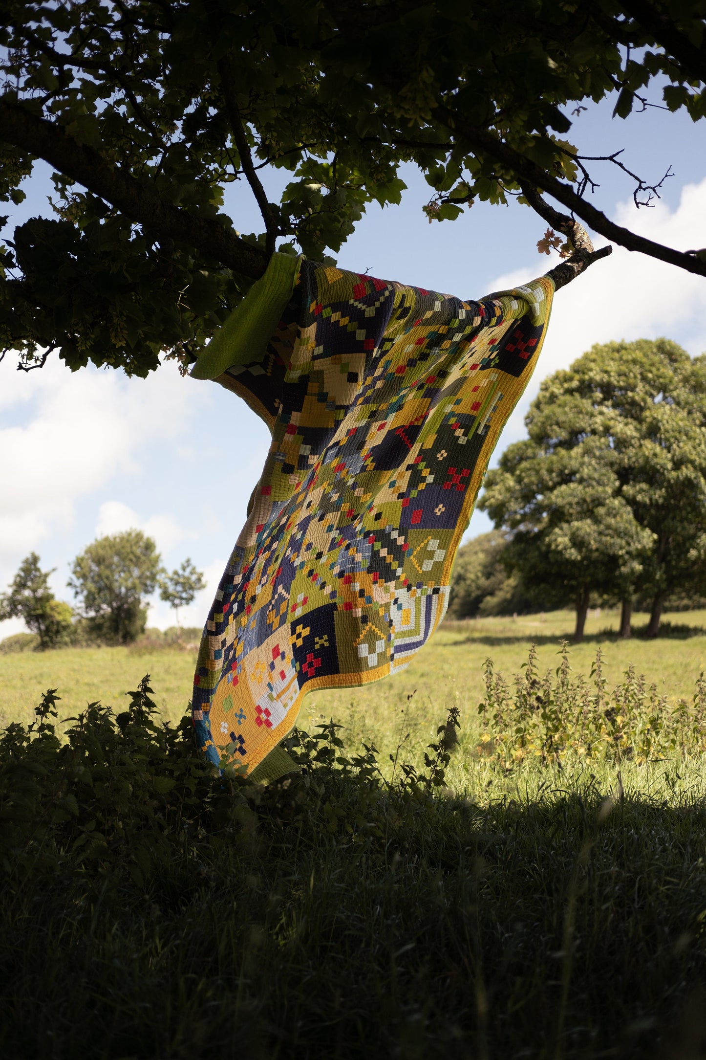 A Siddi Kavand - Quilted Patchwork Large Quilt, Made With Recycled Cotton - Hand-Stitched By African Indian Women In India