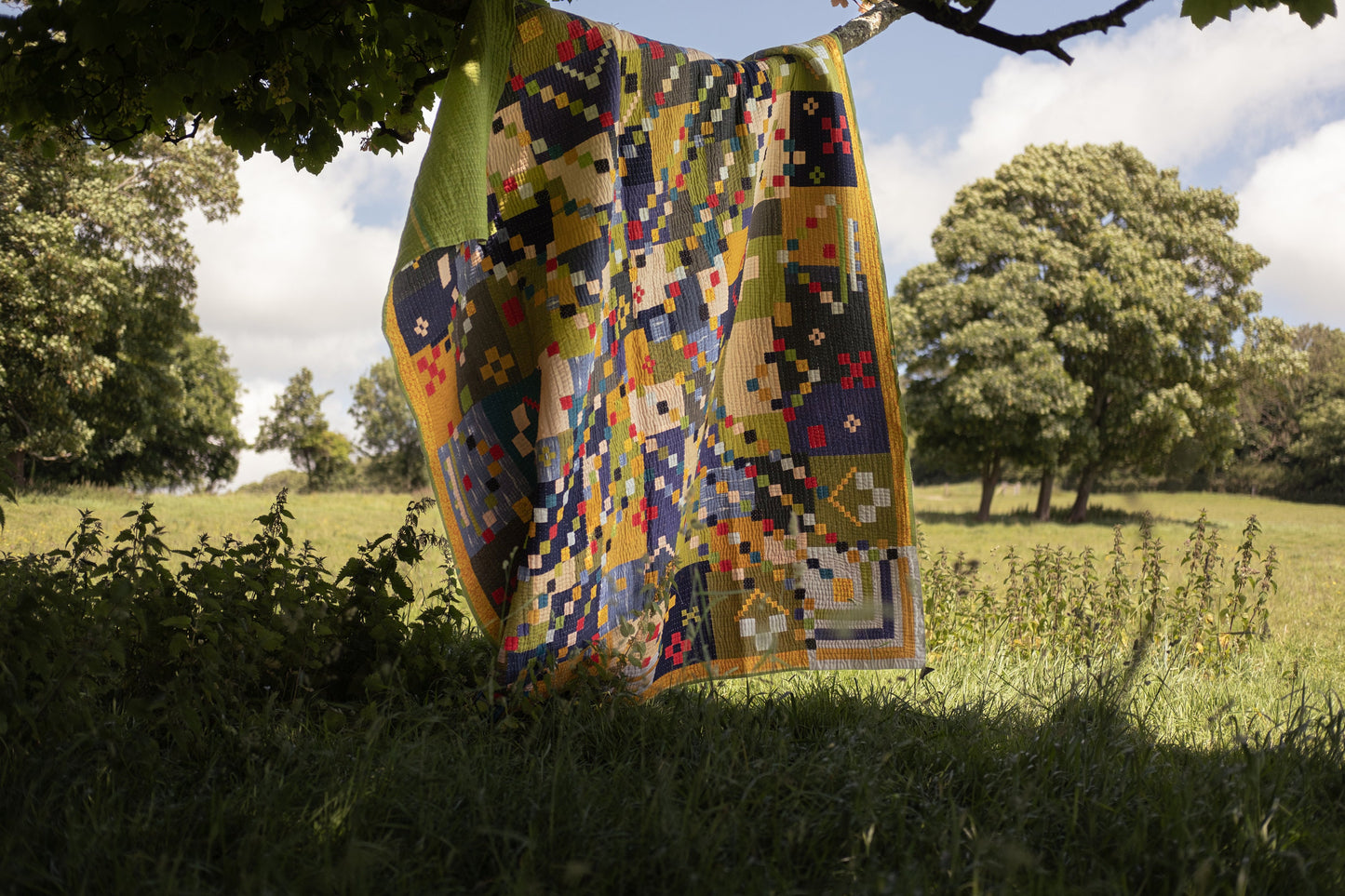 A Siddi Kavand - Quilted Patchwork Large Quilt, Made With Recycled Cotton - Hand-Stitched By African Indian Women In India
