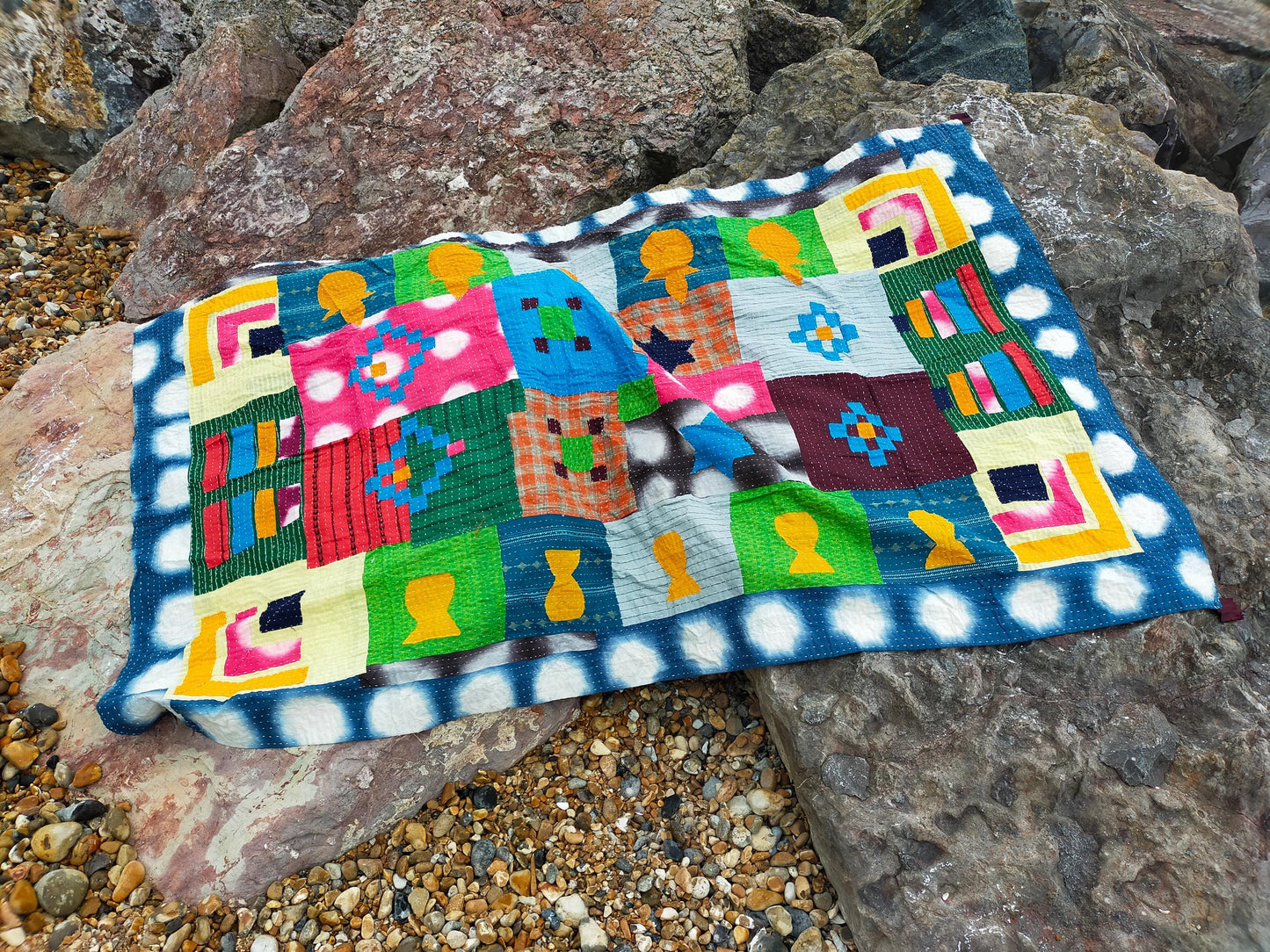 A Siddi Kawandi Hand Stitched Blanket Made By Tribal Women In Karnataka - Patchwork Quilted Kantha Blanket From India Kavand