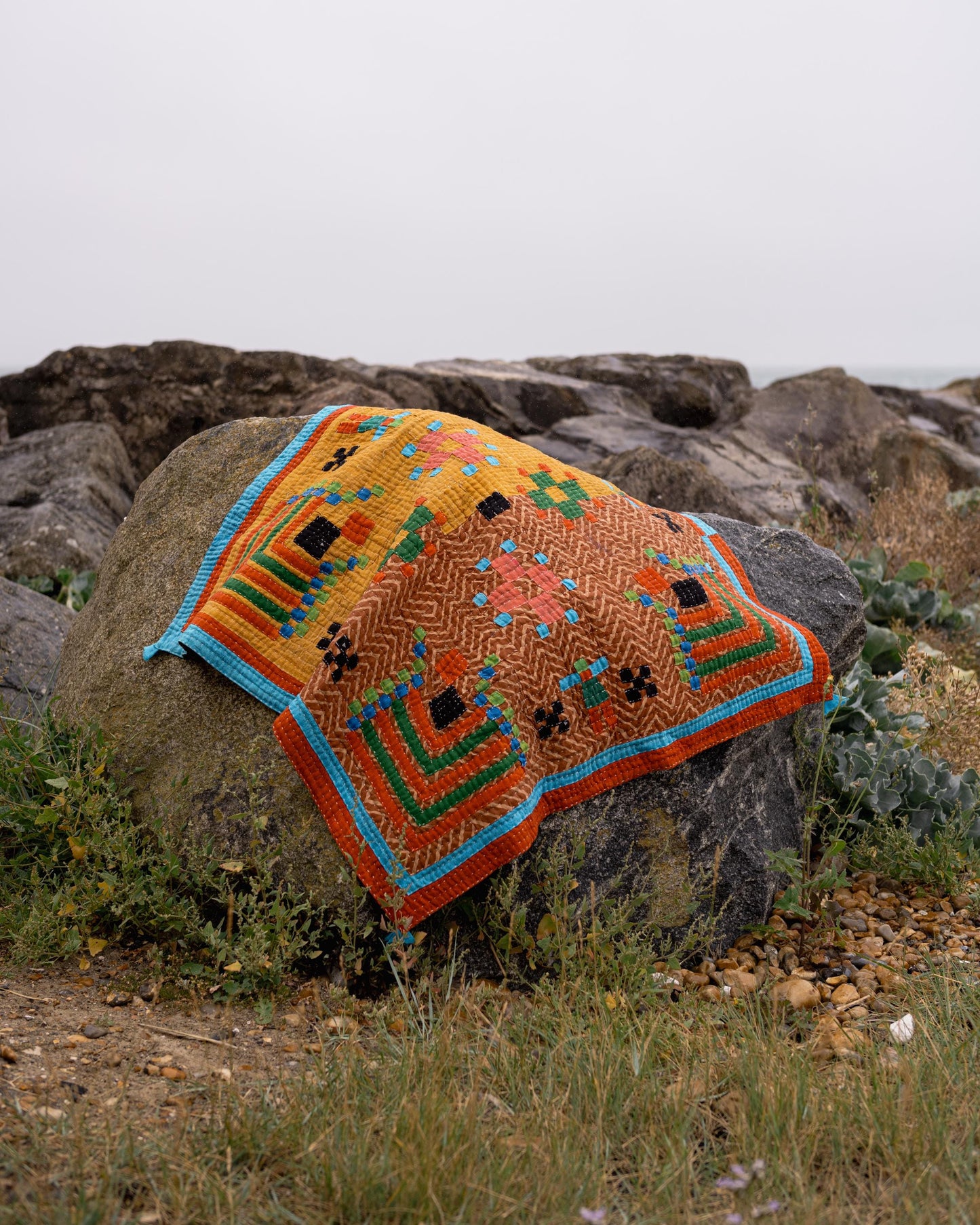 A Siddi Kavand - Tribal Patchwork Kawandi Quilted Kantha Blanket From India