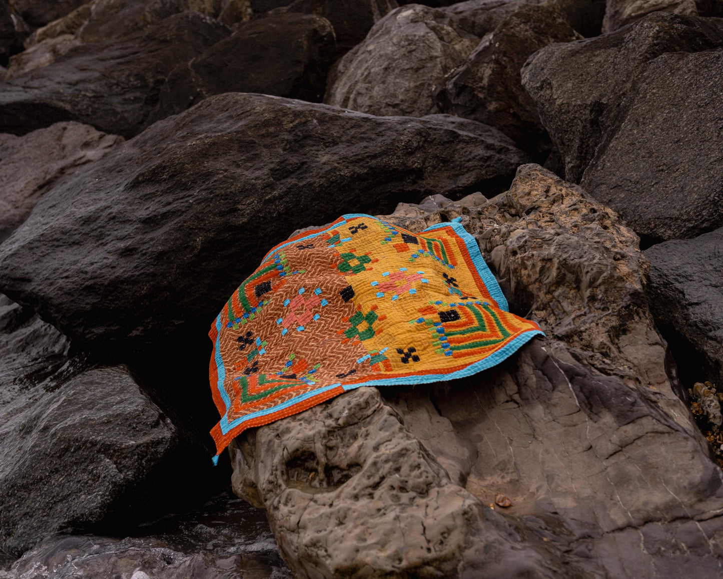 A Siddi Kavand - Tribal Patchwork Kawandi Quilted Kantha Blanket From India