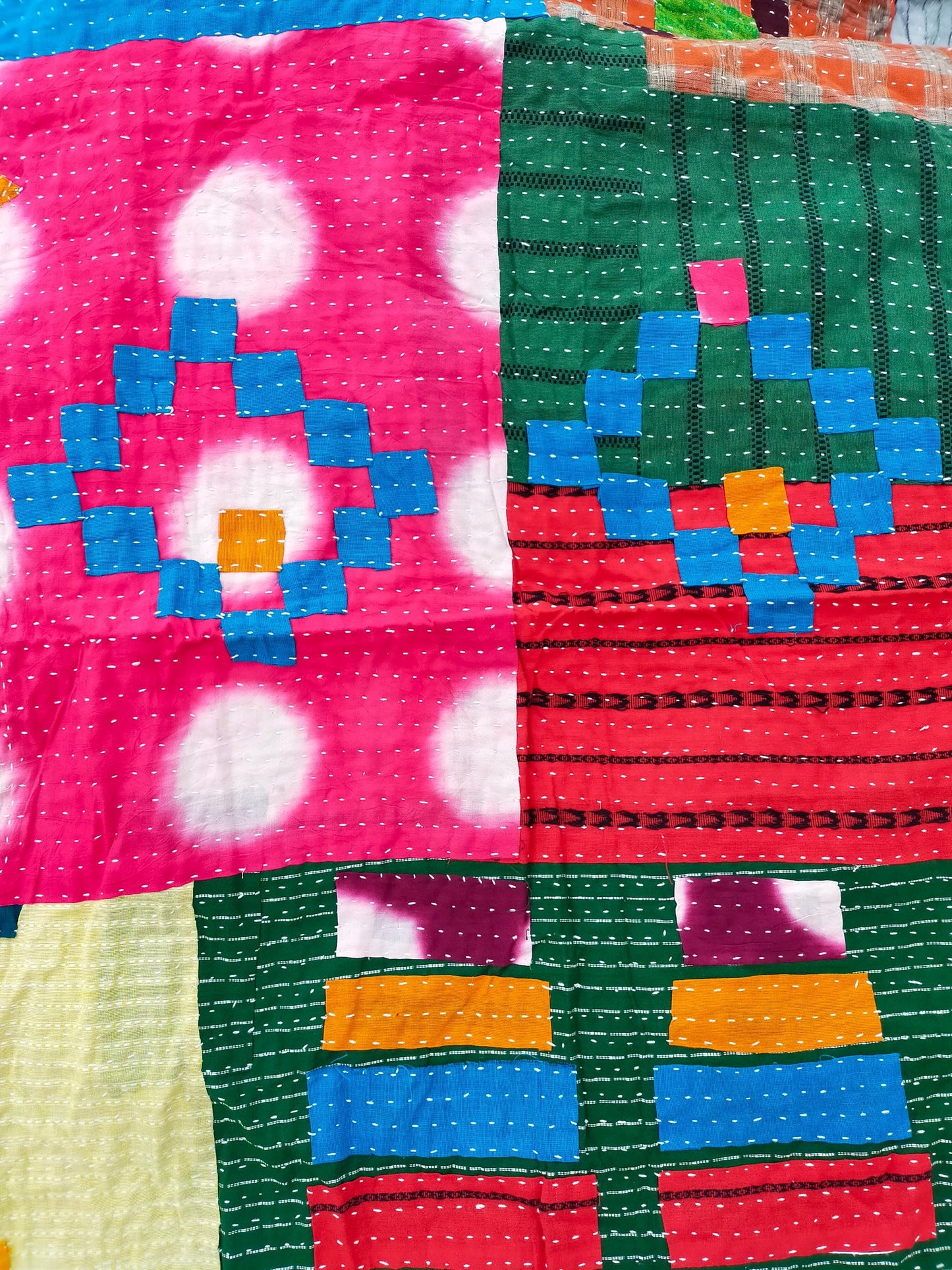A Siddi Kawandi Hand Stitched Blanket Made By Tribal Women In Karnataka - Patchwork Quilted Kantha Blanket From India Kavand