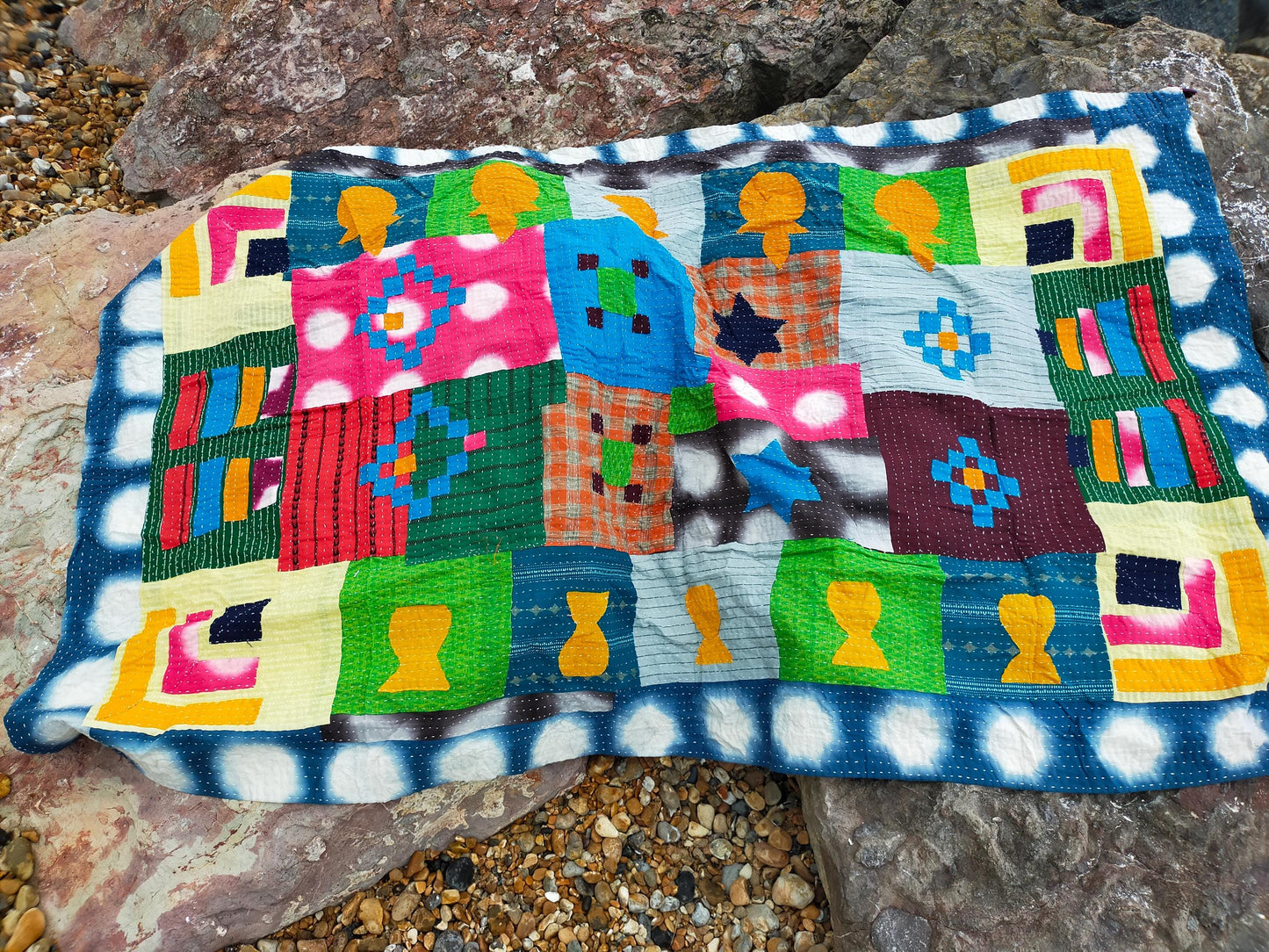 A Siddi Kawandi Hand Stitched Blanket Made By Tribal Women In Karnataka - Patchwork Quilted Kantha Blanket From India Kavand