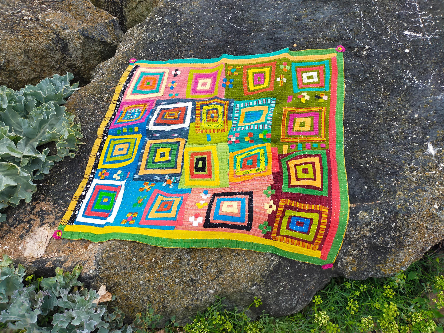 Siddi Tribal Patchwork Kawandi - For A Baby Or Wall Hanging - Quilted Kantha Blanket From India