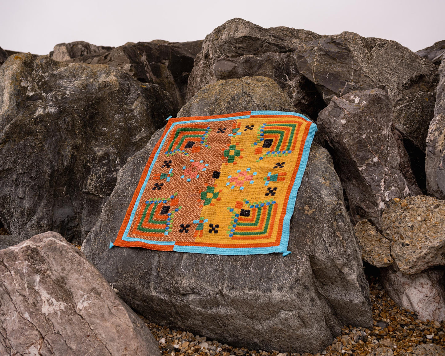 A Siddi Kavand - Tribal Patchwork Kawandi Quilted Kantha Blanket From India