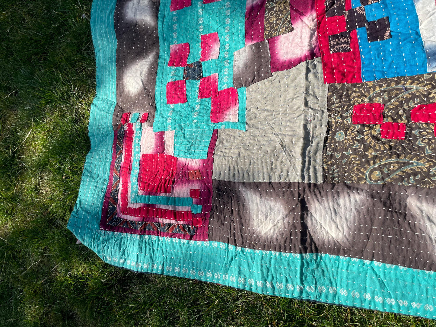 Siddi Tribal Patchwork Kantha Kawandi Kavand Quilted Blanket Made With Recycled Cotton and Natural Dye Block Print In India