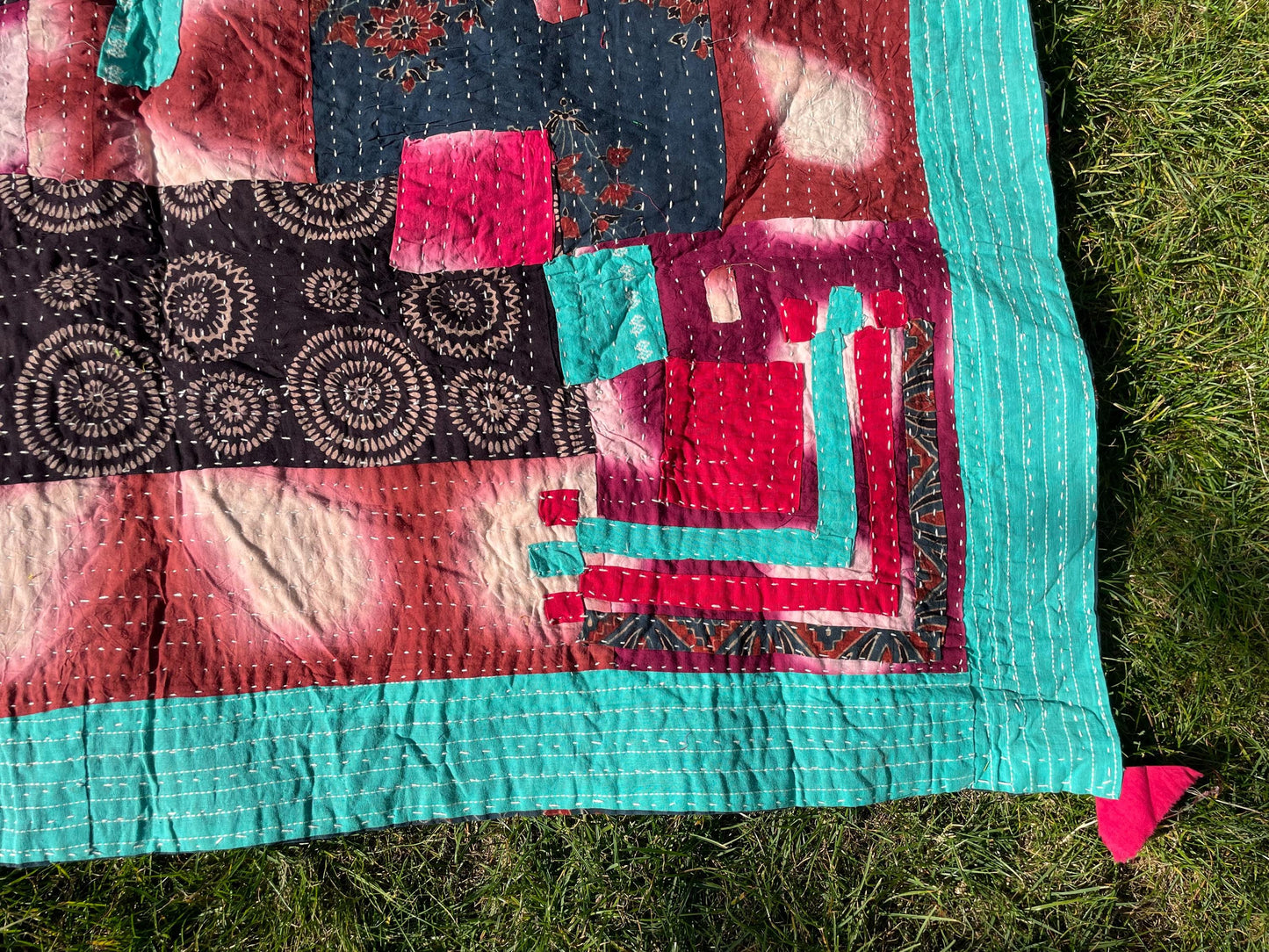 Siddi Tribal Patchwork Kantha Kawandi Kavand Quilted Blanket Made With Recycled Cotton and Natural Dye Block Print In India