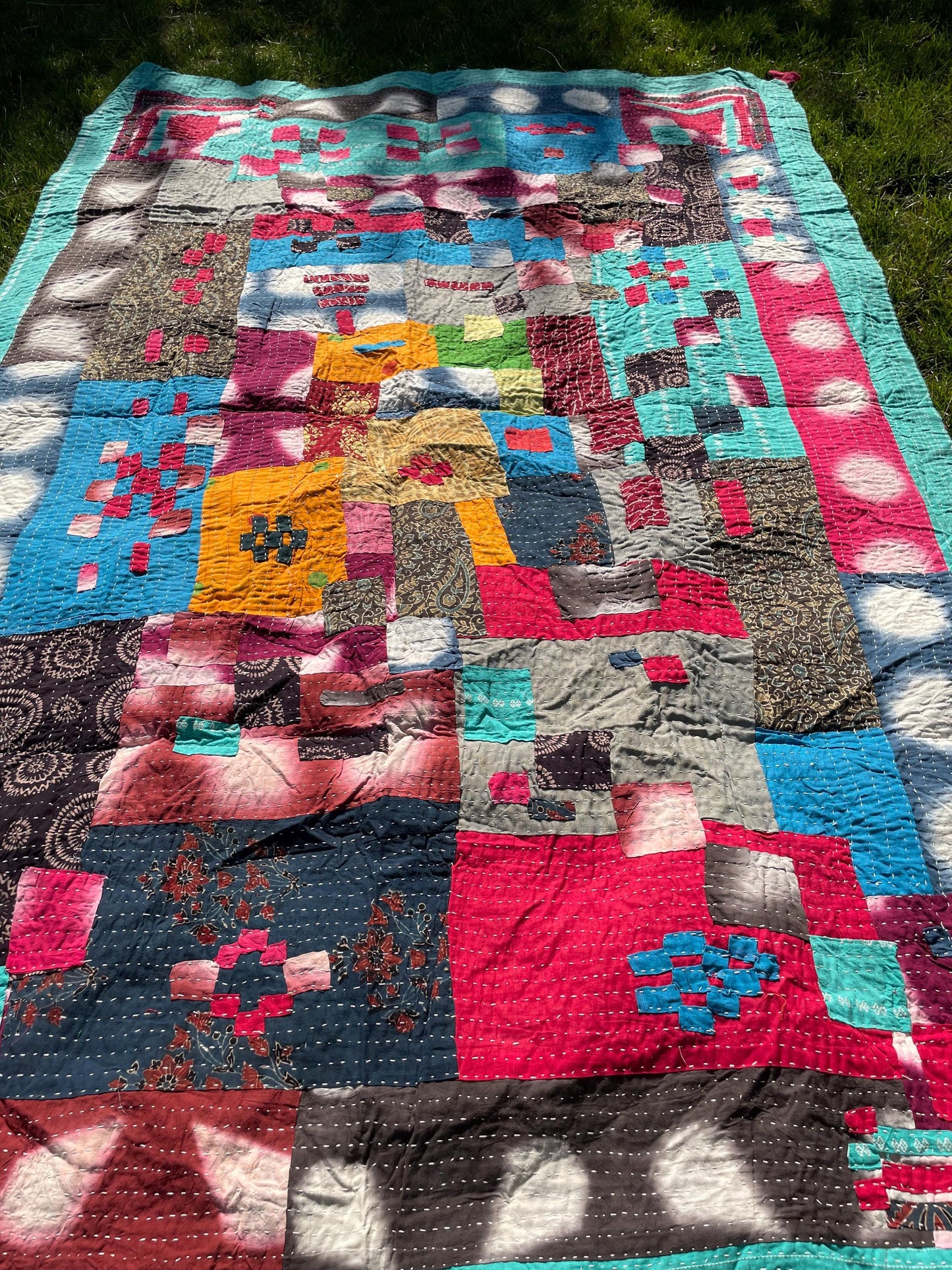 Siddi Tribal Patchwork Kantha Kawandi Kavand Quilted Blanket Made With Recycled Cotton and Natural Dye Block Print In India