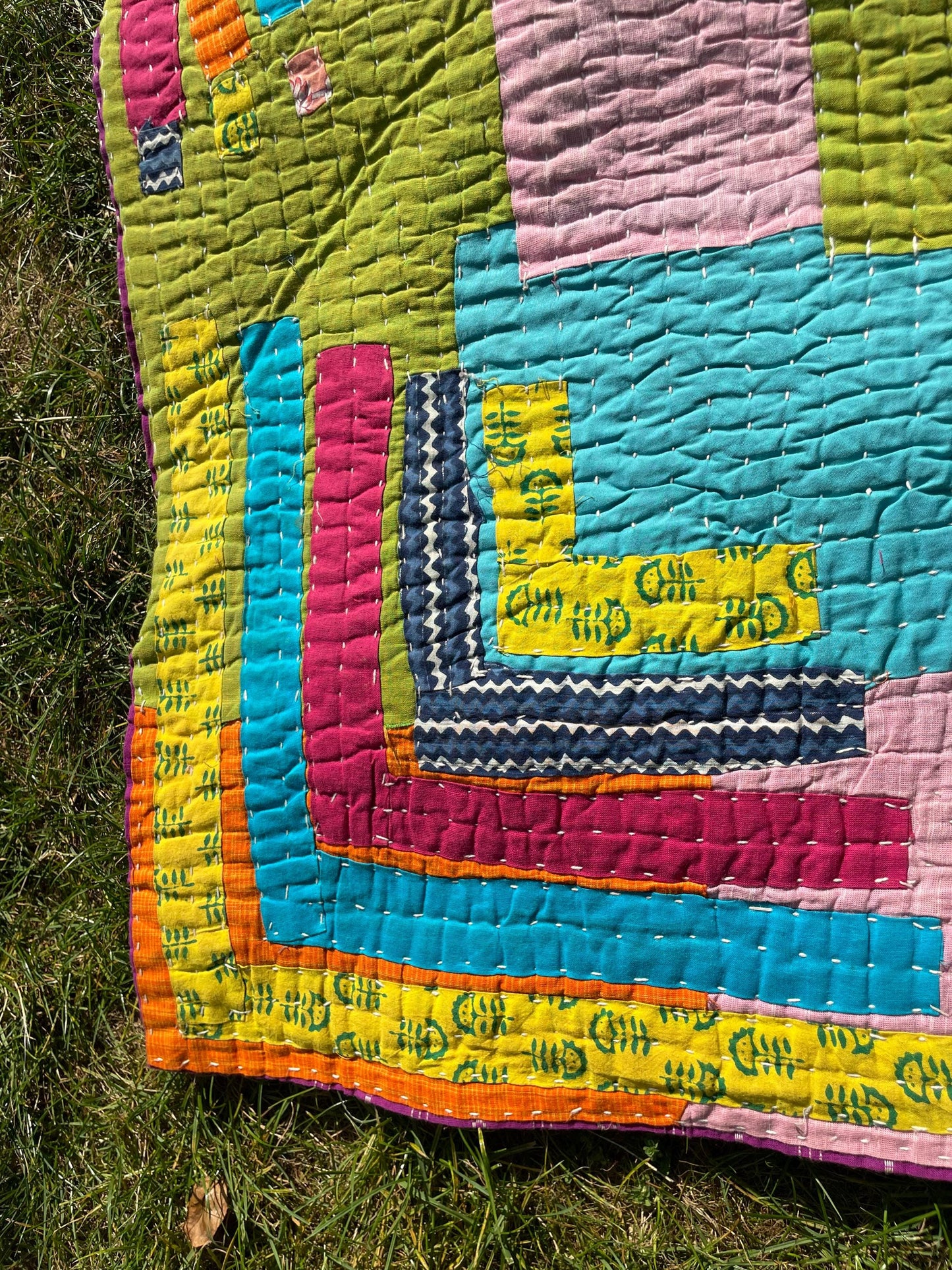 A Siddi Tribal Patchwork Kantha Kawandi Kavand Quilted Blanket Made With Cotton Offcuts In India