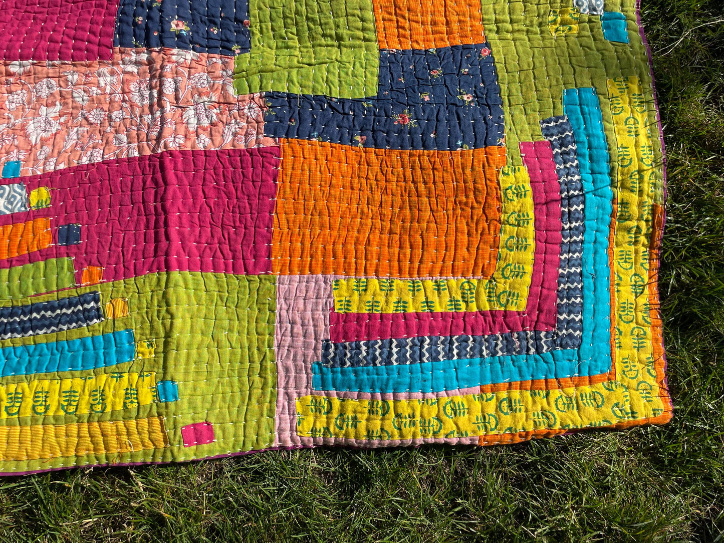 A Siddi Tribal Patchwork Kantha Kawandi Kavand Quilted Blanket Made With Cotton Offcuts In India