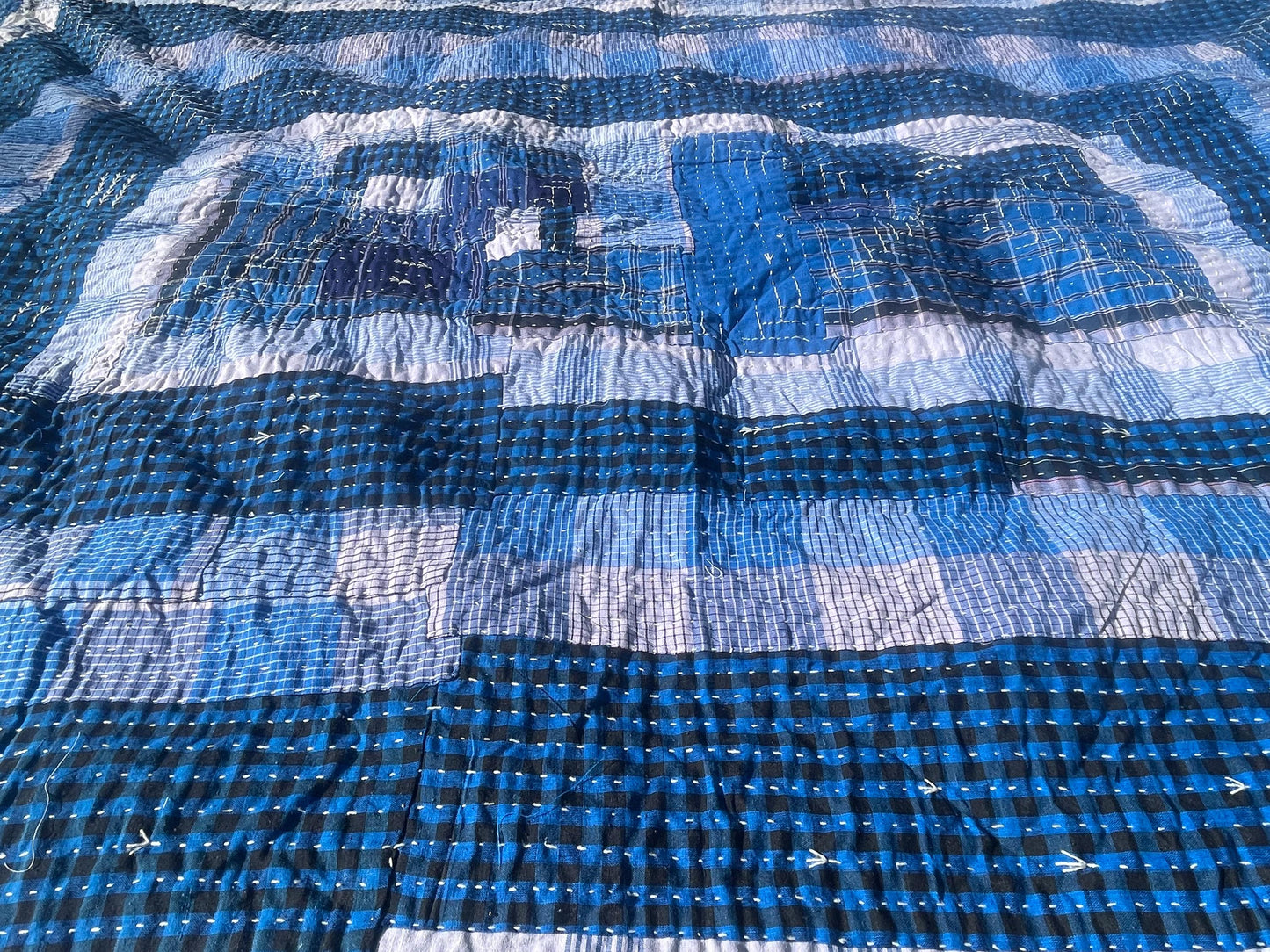 Hand-Stitched Godhari Kantha Naturally Dyed Patchwork Quilt From Maharashtra Made From Cotton Offcuts
