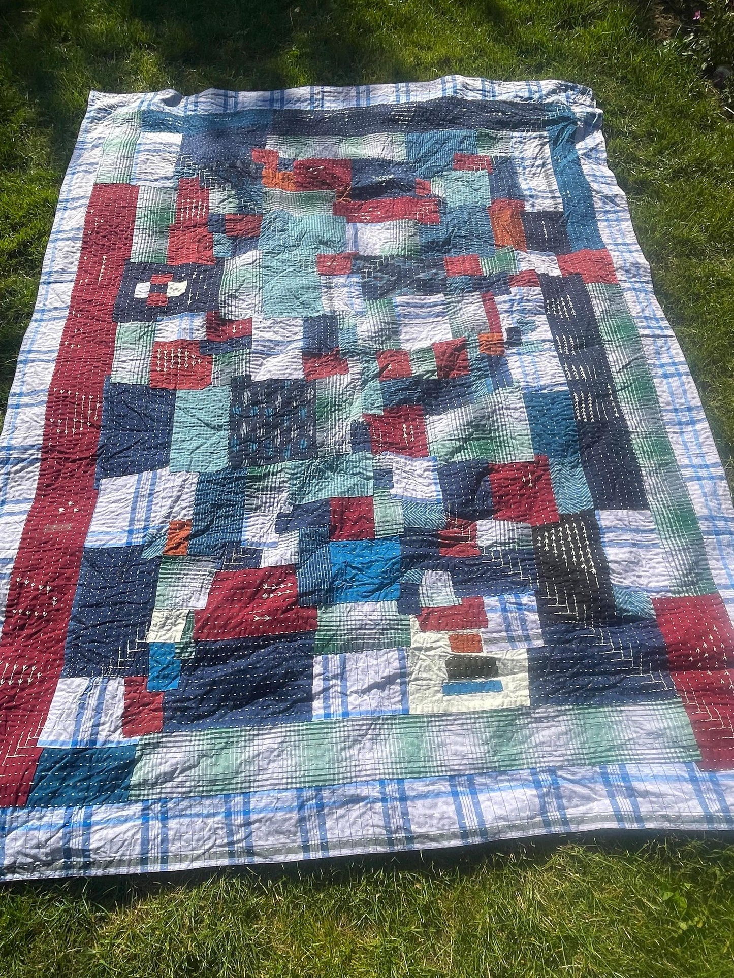 Hand-Stitched Naturally Dyed Godhari Kantha Patchwork Quilt From Maharashtra Made From Recycled Cotton