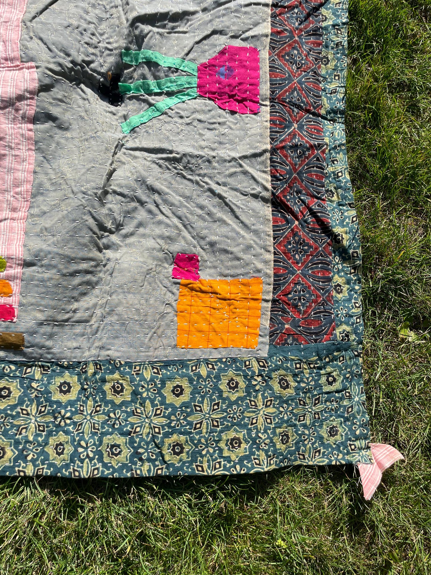 Siddi Tribal Patchwork Kantha Kawandi Kavand Quilted Blanket Made With Up-Cycled Cotton In India
