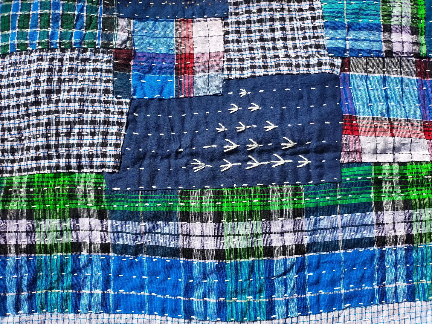 Hand-Stitched Naturally Dyed Kantha Godhari Patchwork Quilt From Maharashtra Made From Cotton Offcuts