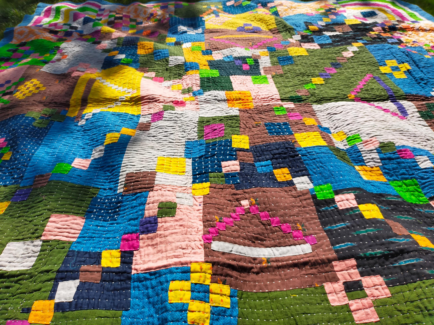 Siddi Tribal Patchwork Kantha Kawandi Kavand Quilted Blanket Made By African Indian Tribal Groups In India