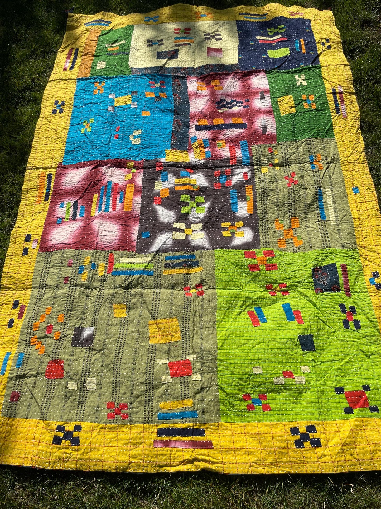 Siddi Tribal Patchwork Kavand Kantha Kawandi Quilted Blanket Made With Recycled Cotton In India