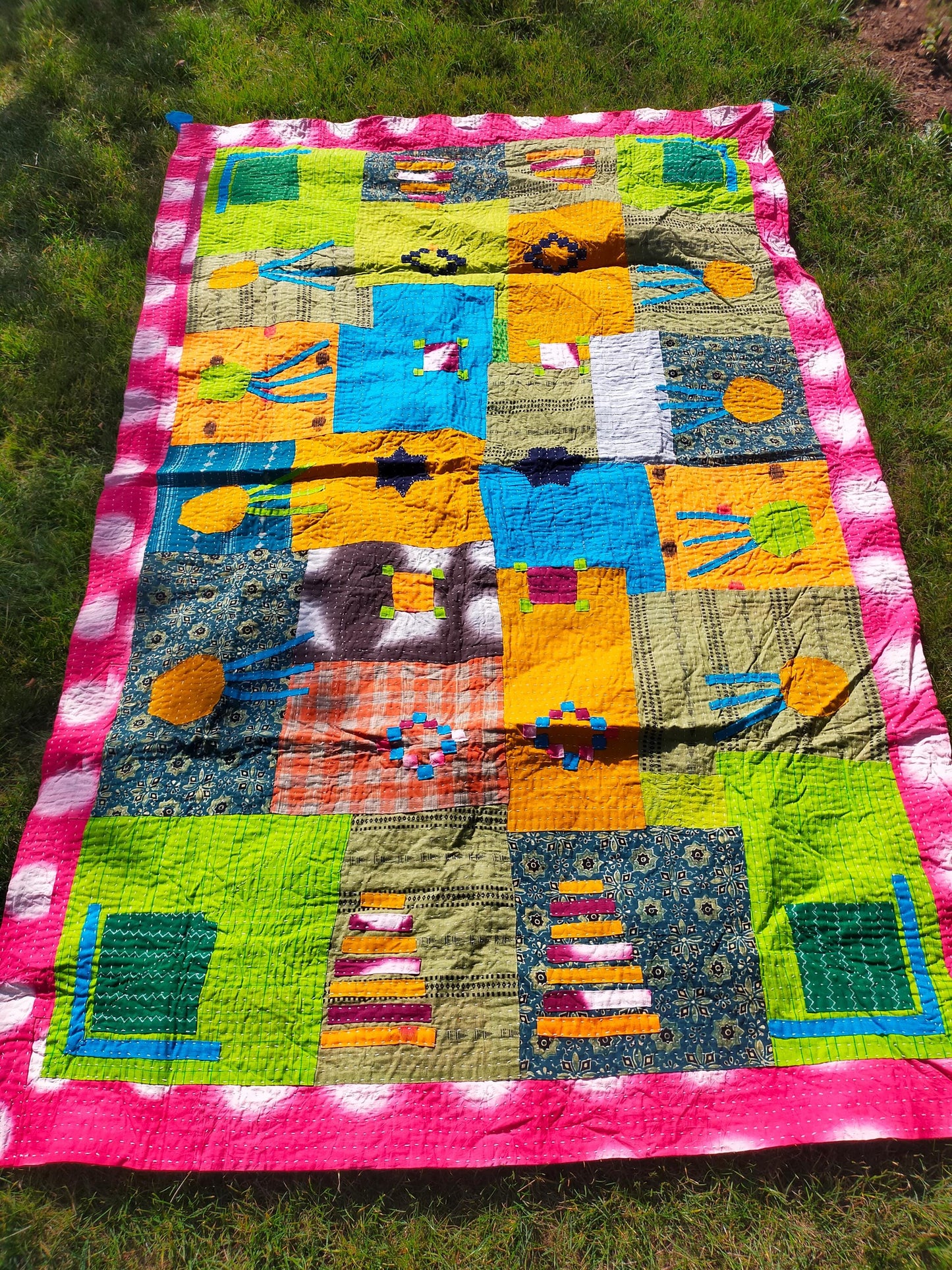 Tribal Siddi Patchwork Kantha Kawandi Kavand Quilted Blanket Made With Recycled Cotton In India