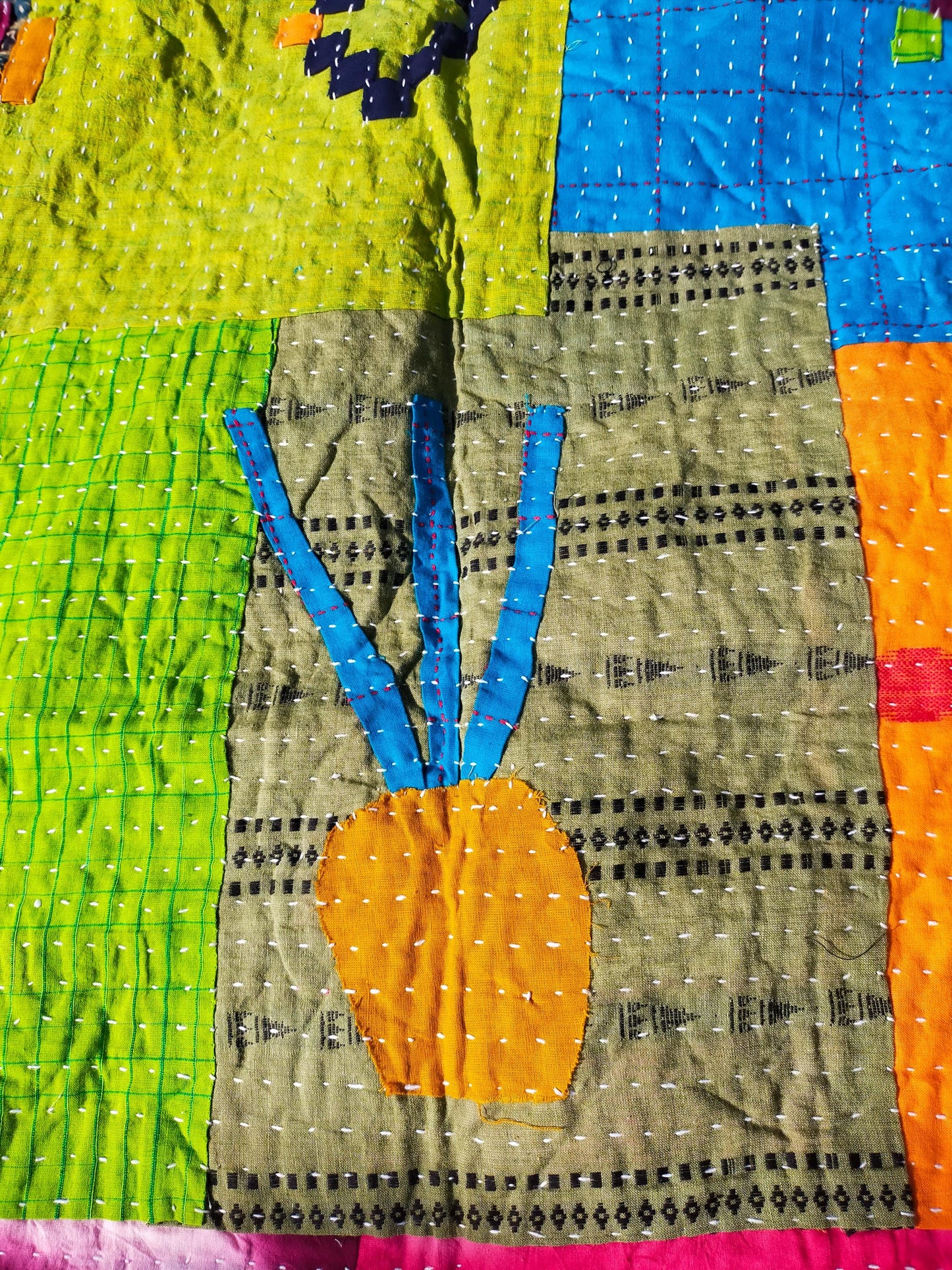 Tribal Siddi Patchwork Kantha Kawandi Kavand Quilted Blanket Made With Recycled Cotton In India
