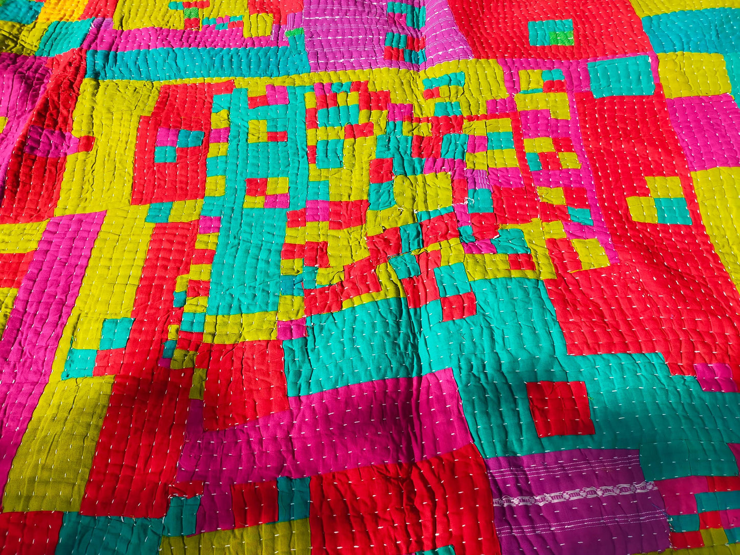 Siddi Kawandi Patchwork Kantha Kavand Quilted Blanket Made With Recycled Cotton Offcuts By Tribal Groups In Karnataka