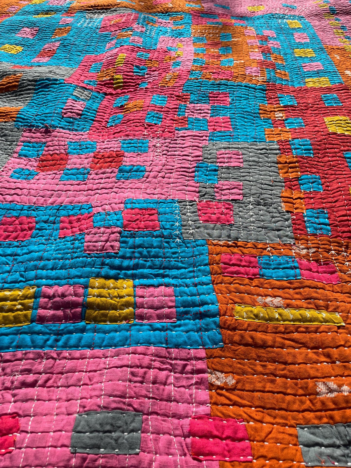 Siddi Tribal Patchwork Kawandi Kavand Quilted Blanket Made With Recycled Cotton In India - Similar To Kantha