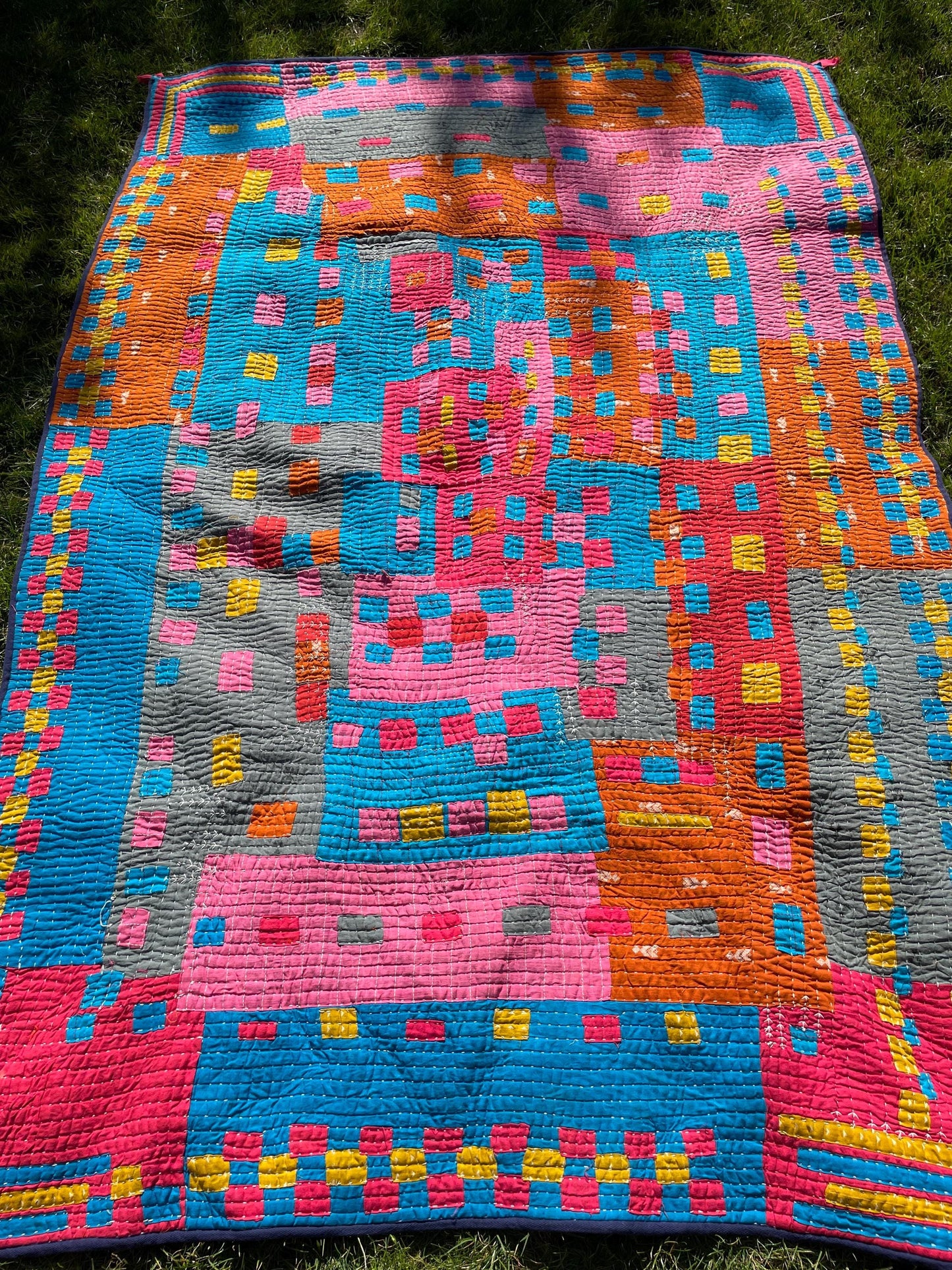 Siddi Tribal Patchwork Kawandi Kavand Quilted Blanket Made With Recycled Cotton In India - Similar To Kantha