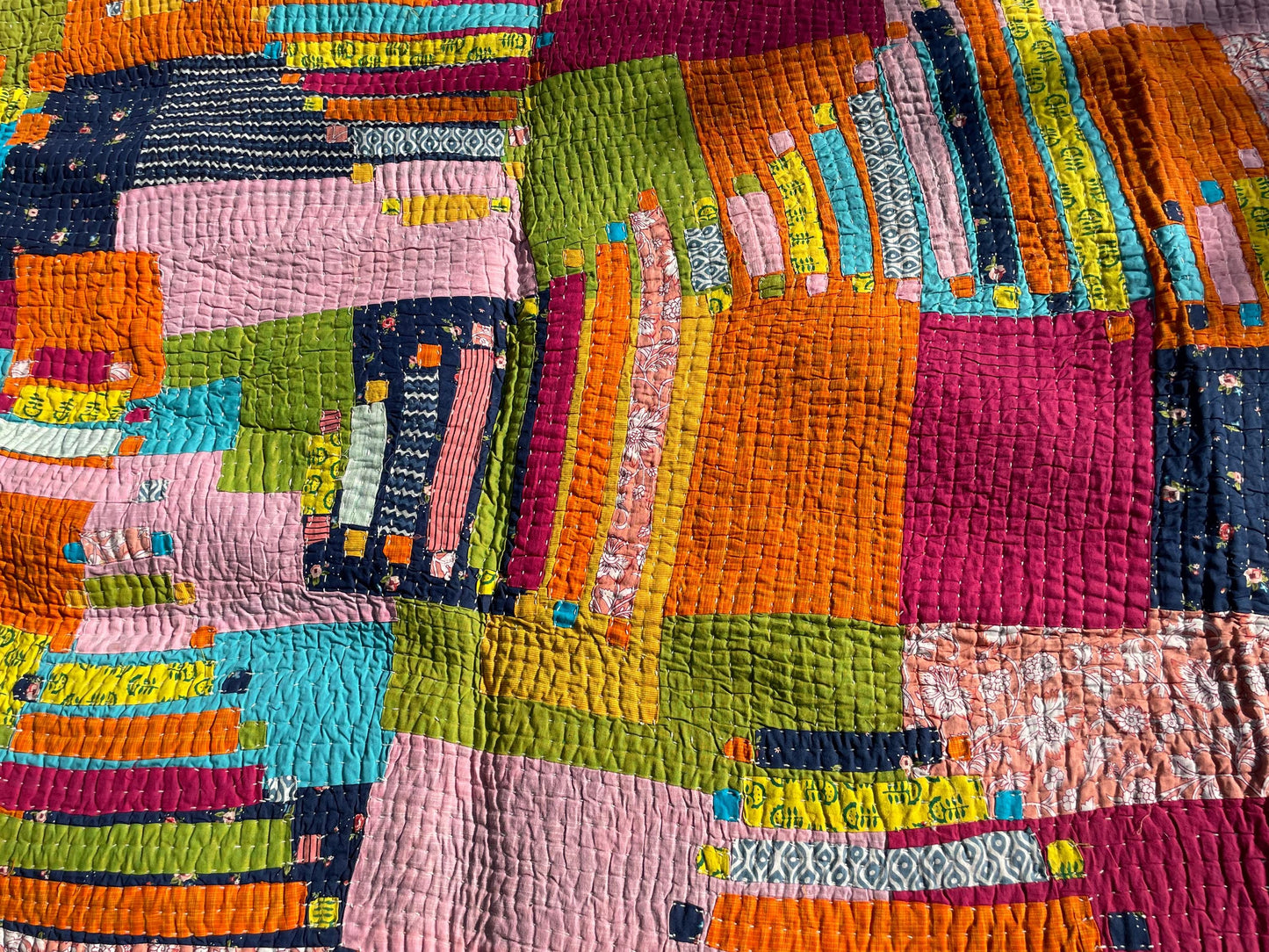 A Siddi Tribal Patchwork Kantha Kawandi Kavand Quilted Blanket Made With Cotton Offcuts In India