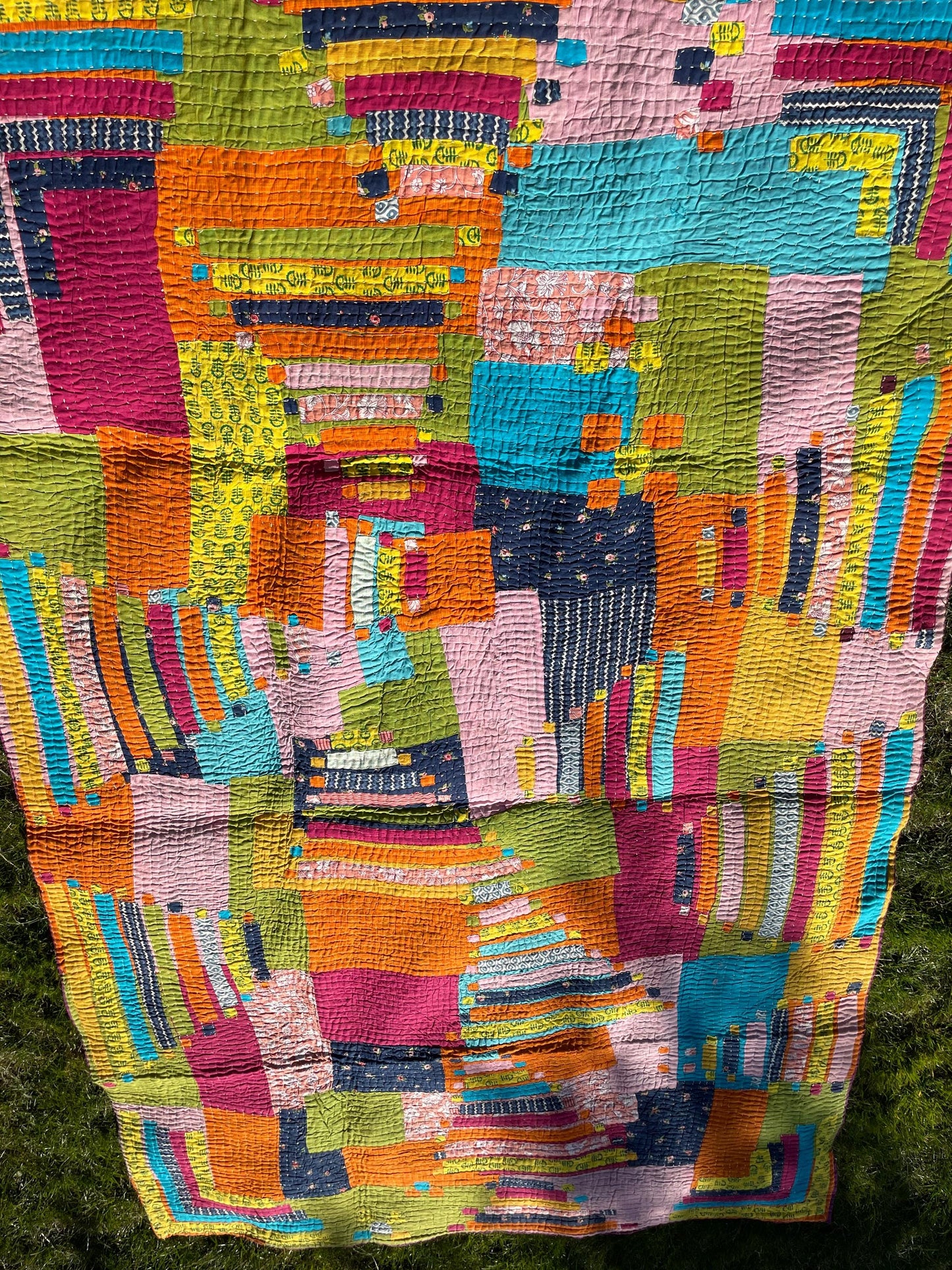 A Siddi Tribal Patchwork Kantha Kawandi Kavand Quilted Blanket Made With Cotton Offcuts In India