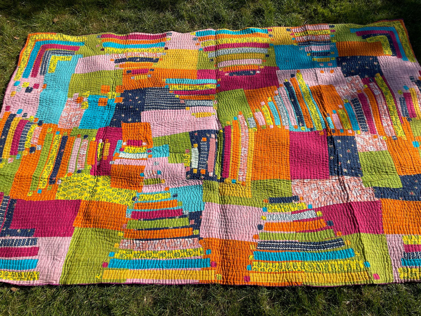 A Siddi Tribal Patchwork Kantha Kawandi Kavand Quilted Blanket Made With Cotton Offcuts In India
