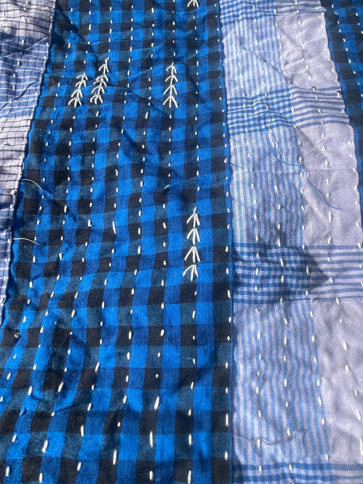 Hand-Stitched Godhari Kantha Naturally Dyed Patchwork Quilt From Maharashtra Made From Cotton Offcuts