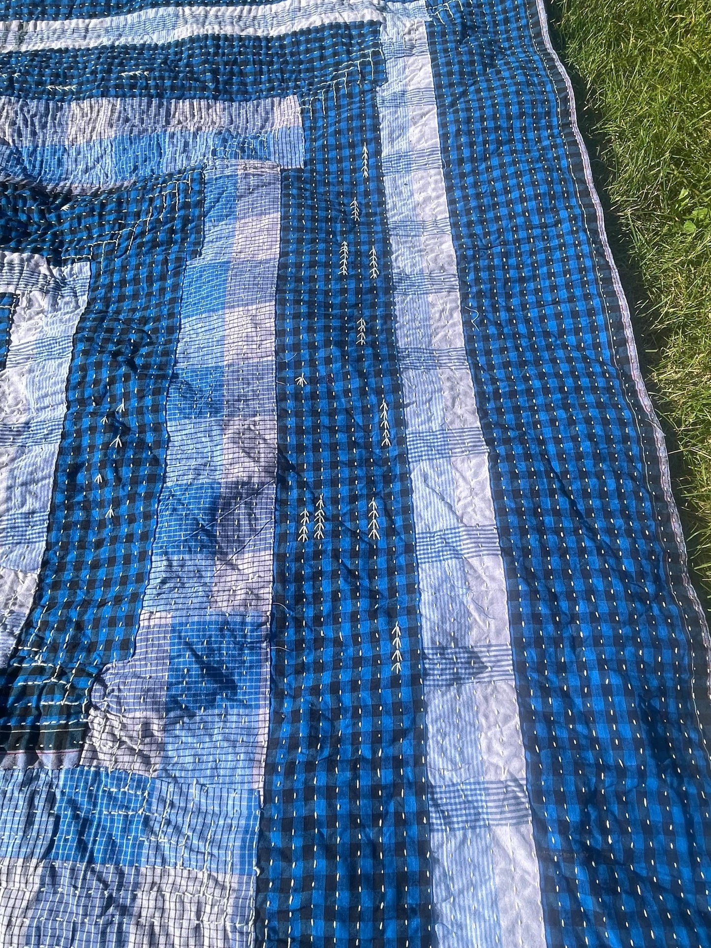 Hand-Stitched Godhari Kantha Naturally Dyed Patchwork Quilt From Maharashtra Made From Cotton Offcuts