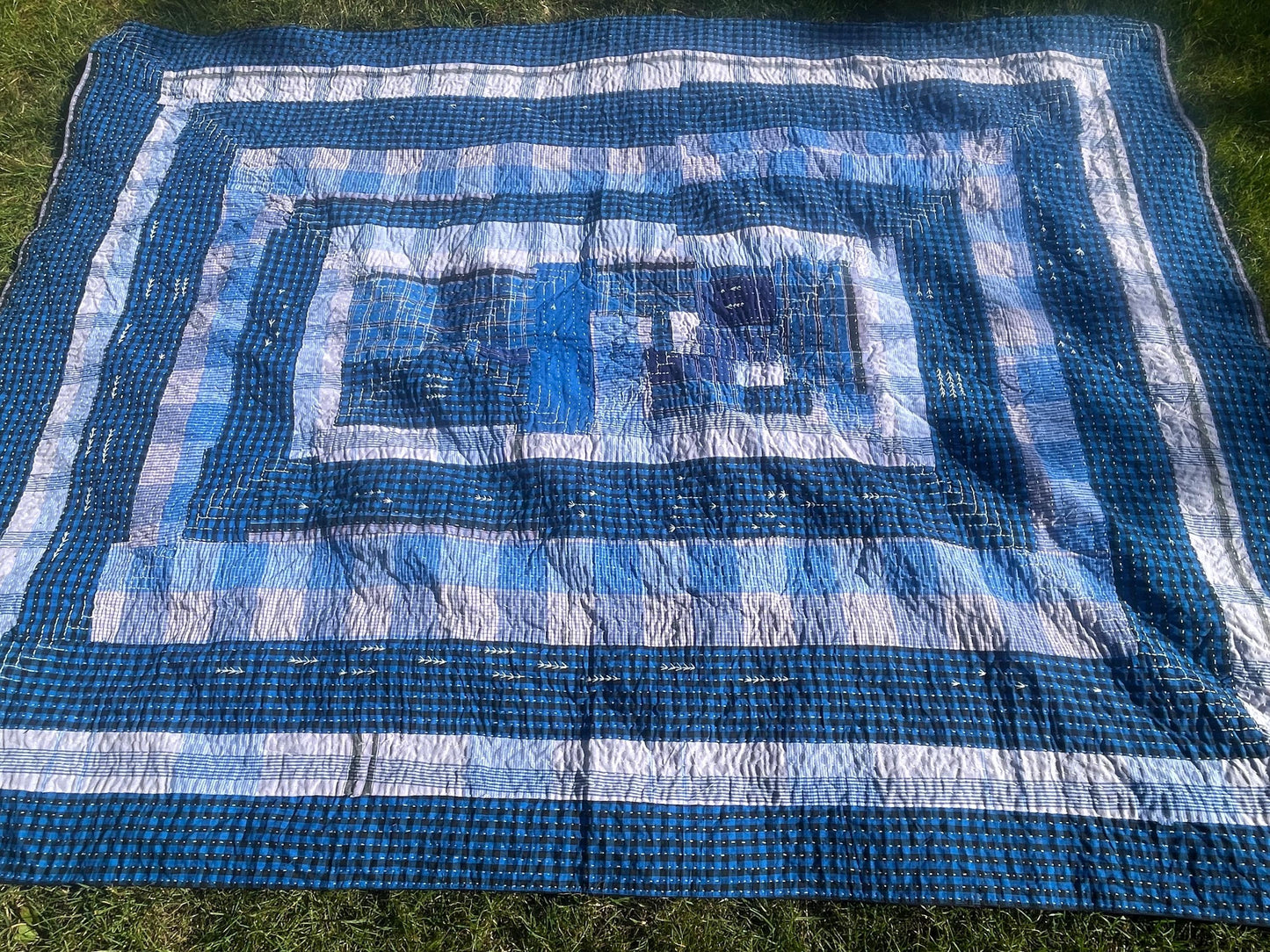 Hand-Stitched Godhari Kantha Naturally Dyed Patchwork Quilt From Maharashtra Made From Cotton Offcuts
