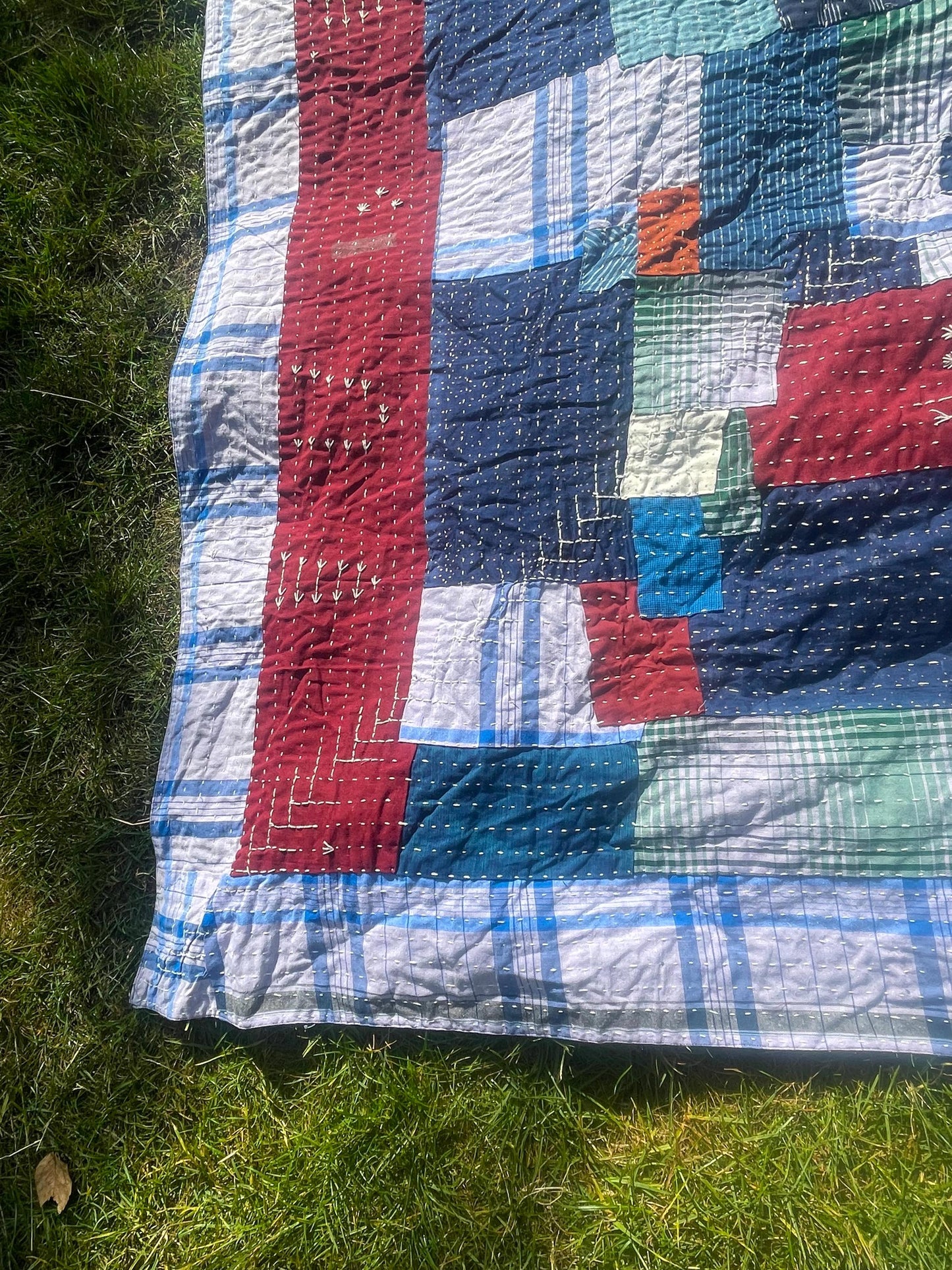 Hand-Stitched Naturally Dyed Godhari Kantha Patchwork Quilt From Maharashtra Made From Recycled Cotton
