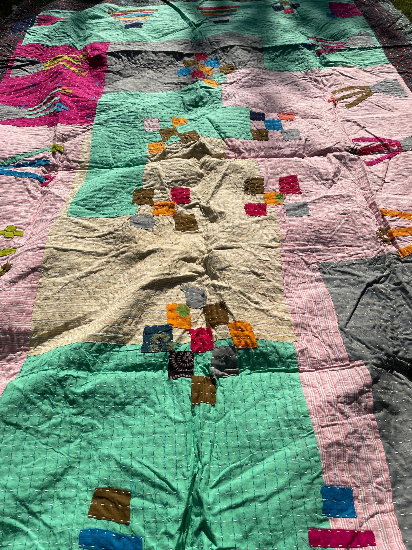 Siddi Tribal Patchwork Kantha Kawandi Kavand Quilted Blanket Made With Up-Cycled Cotton In India