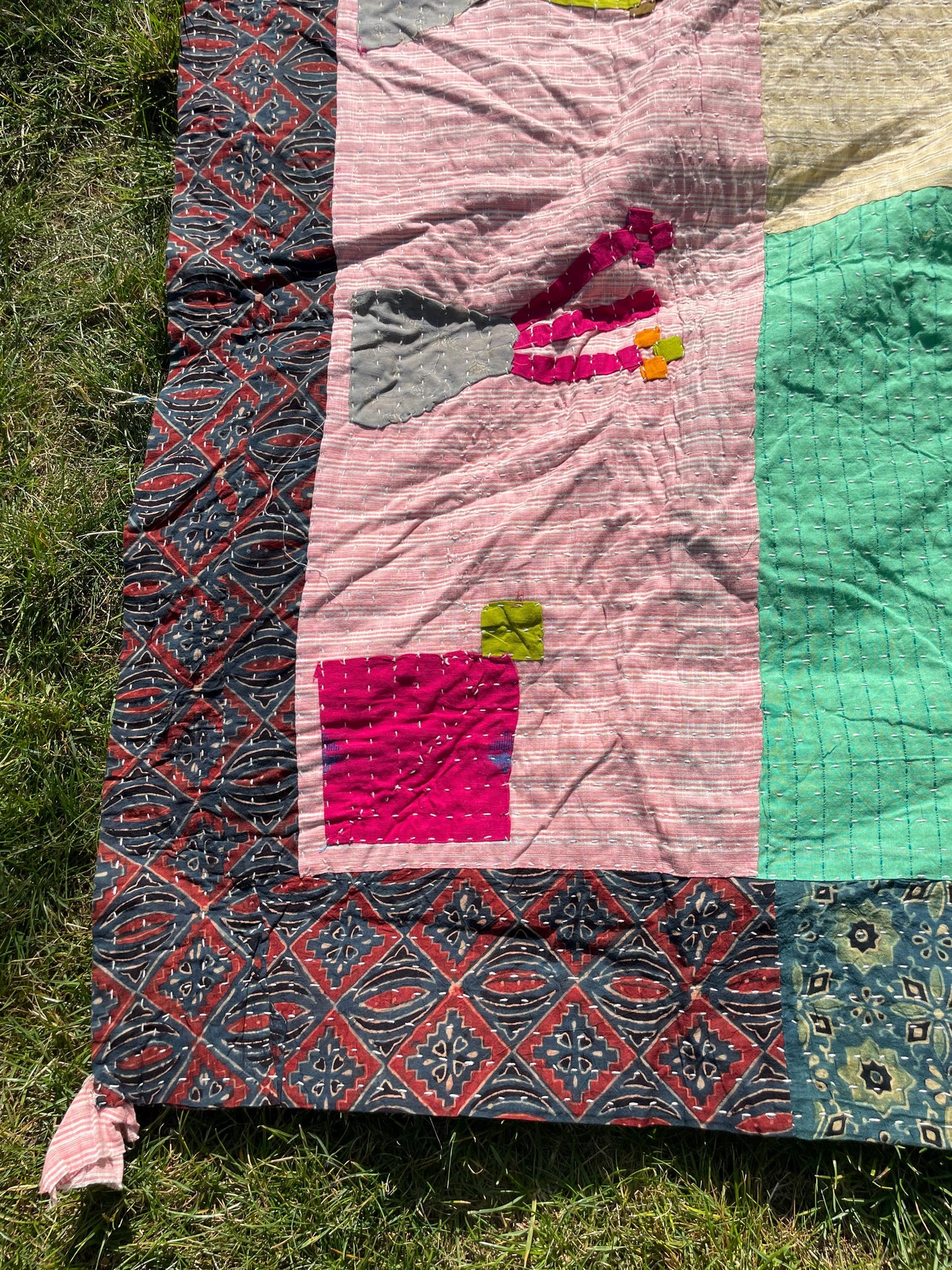 Siddi Tribal Patchwork Kantha Kawandi Kavand Quilted Blanket Made With Up-Cycled Cotton In India