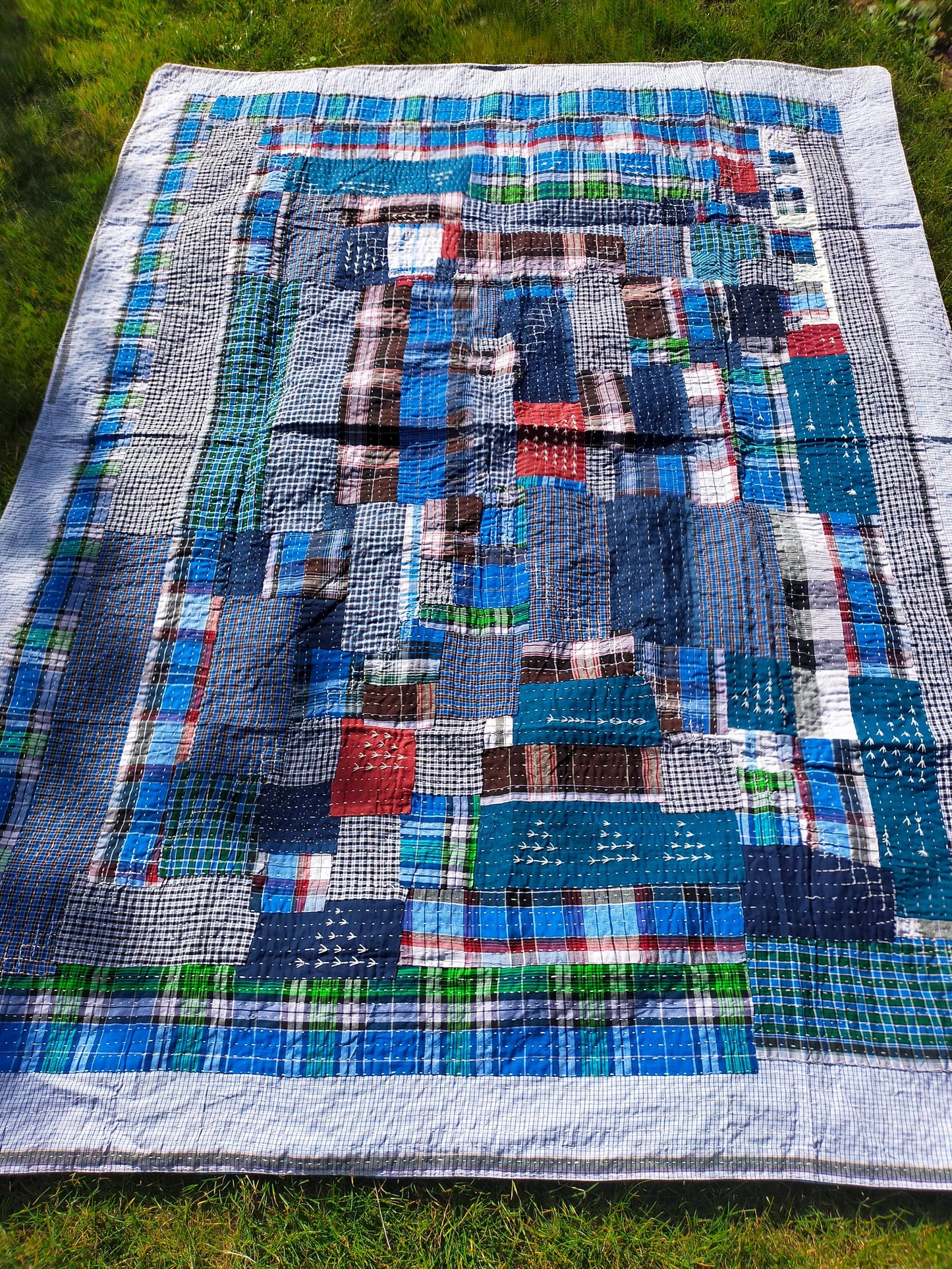 Hand-Stitched Naturally Dyed Kantha Godhari Patchwork Quilt From Maharashtra Made From Cotton Offcuts