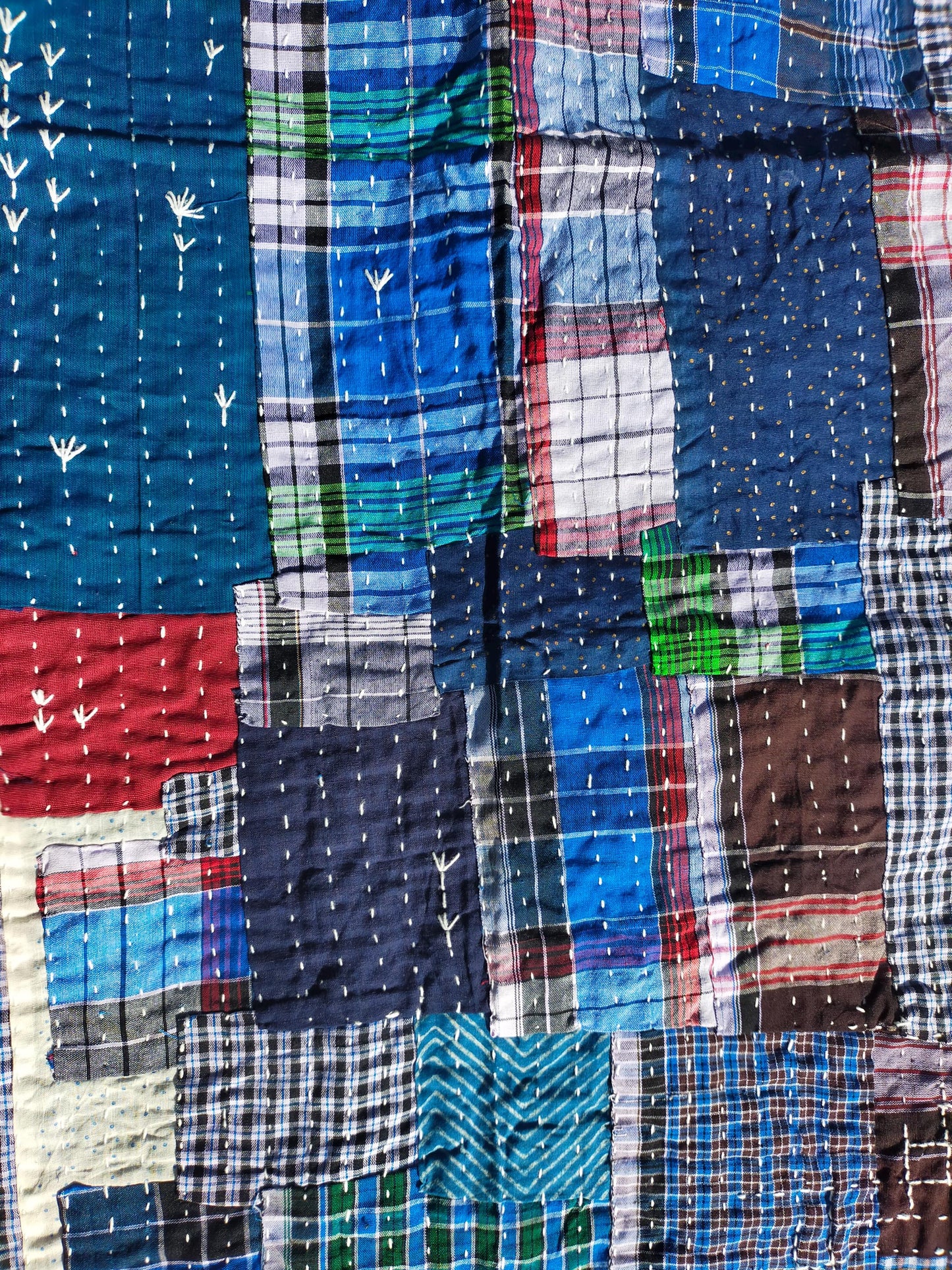 Hand-Stitched Naturally Dyed Kantha Godhari Patchwork Quilt From Maharashtra Made From Cotton Offcuts