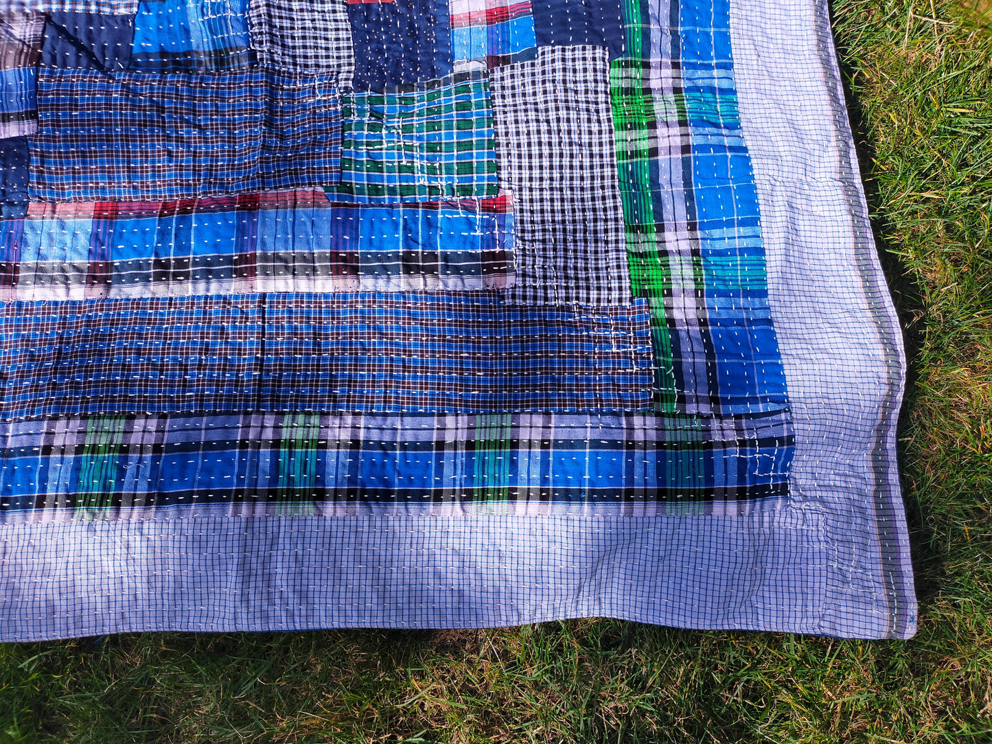 Hand-Stitched Naturally Dyed Kantha Godhari Patchwork Quilt From Maharashtra Made From Cotton Offcuts